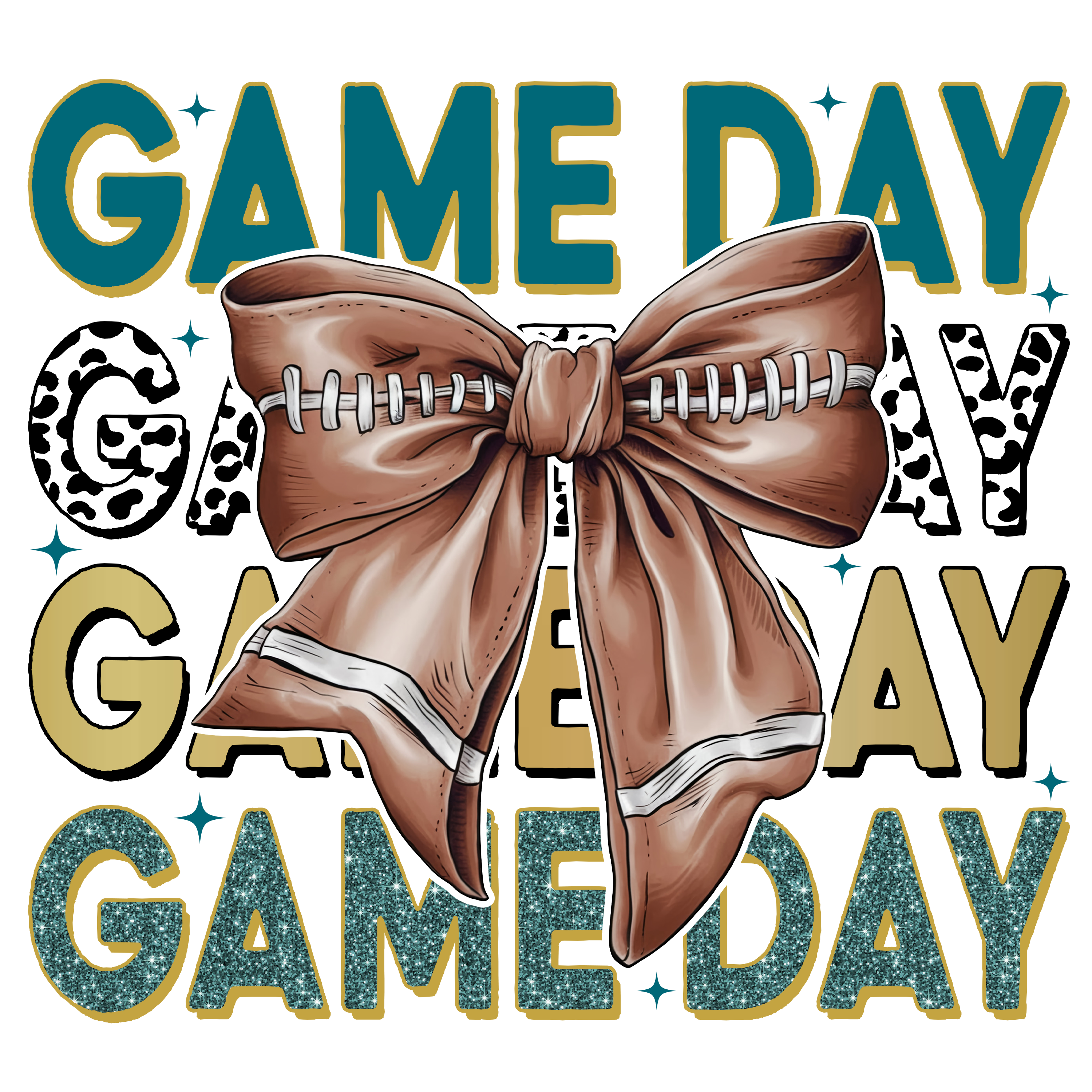 Teal Gold Game Day Football Bow DTF Transfer