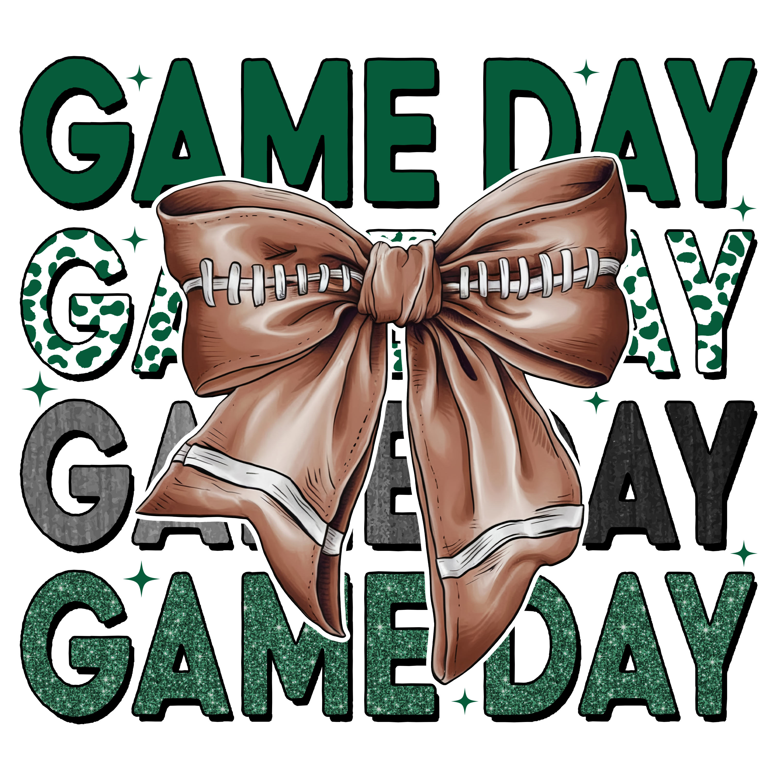 Green Game Day Football Bow DTF Transfer