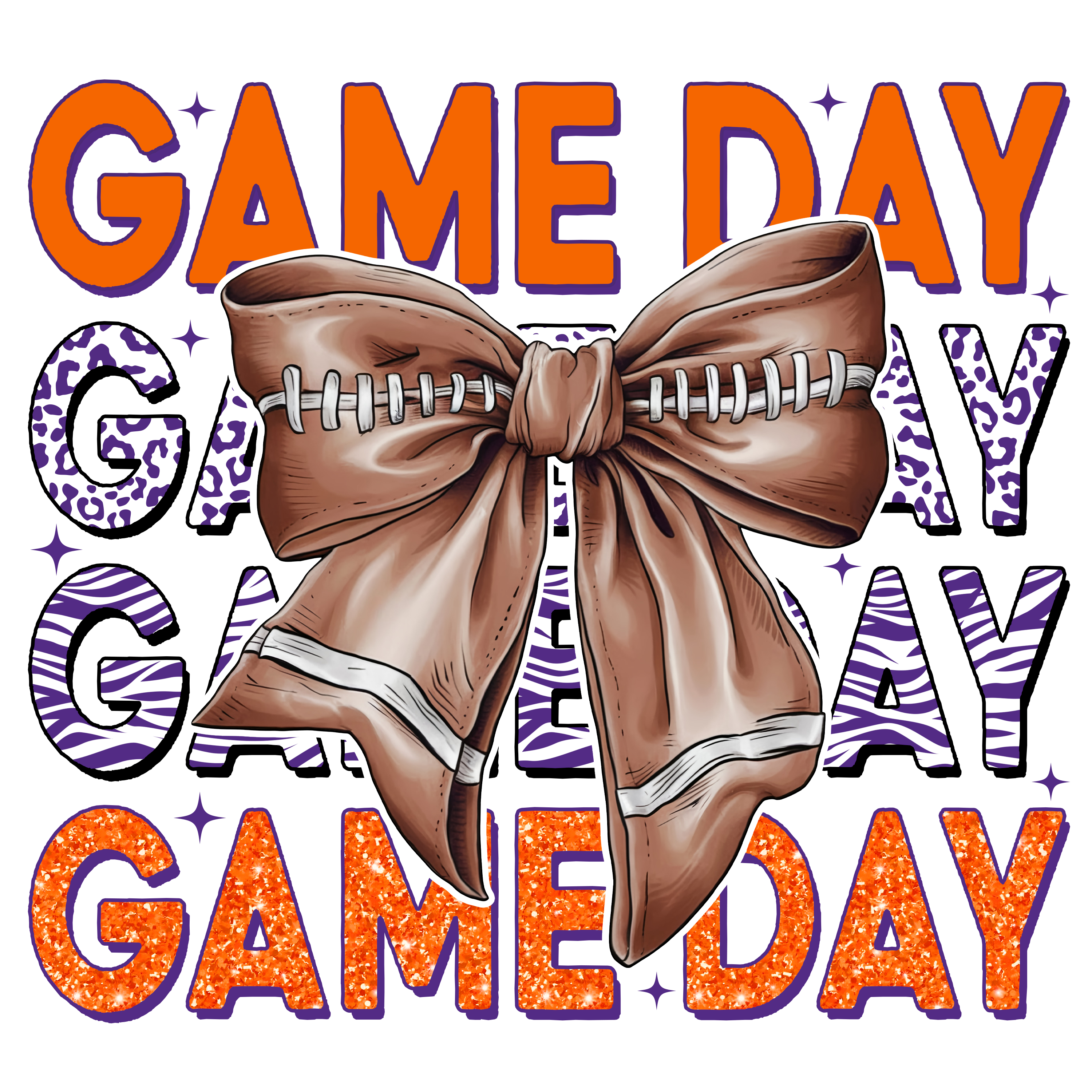 Orange Purple Game Day Football Bow DTF Transfer