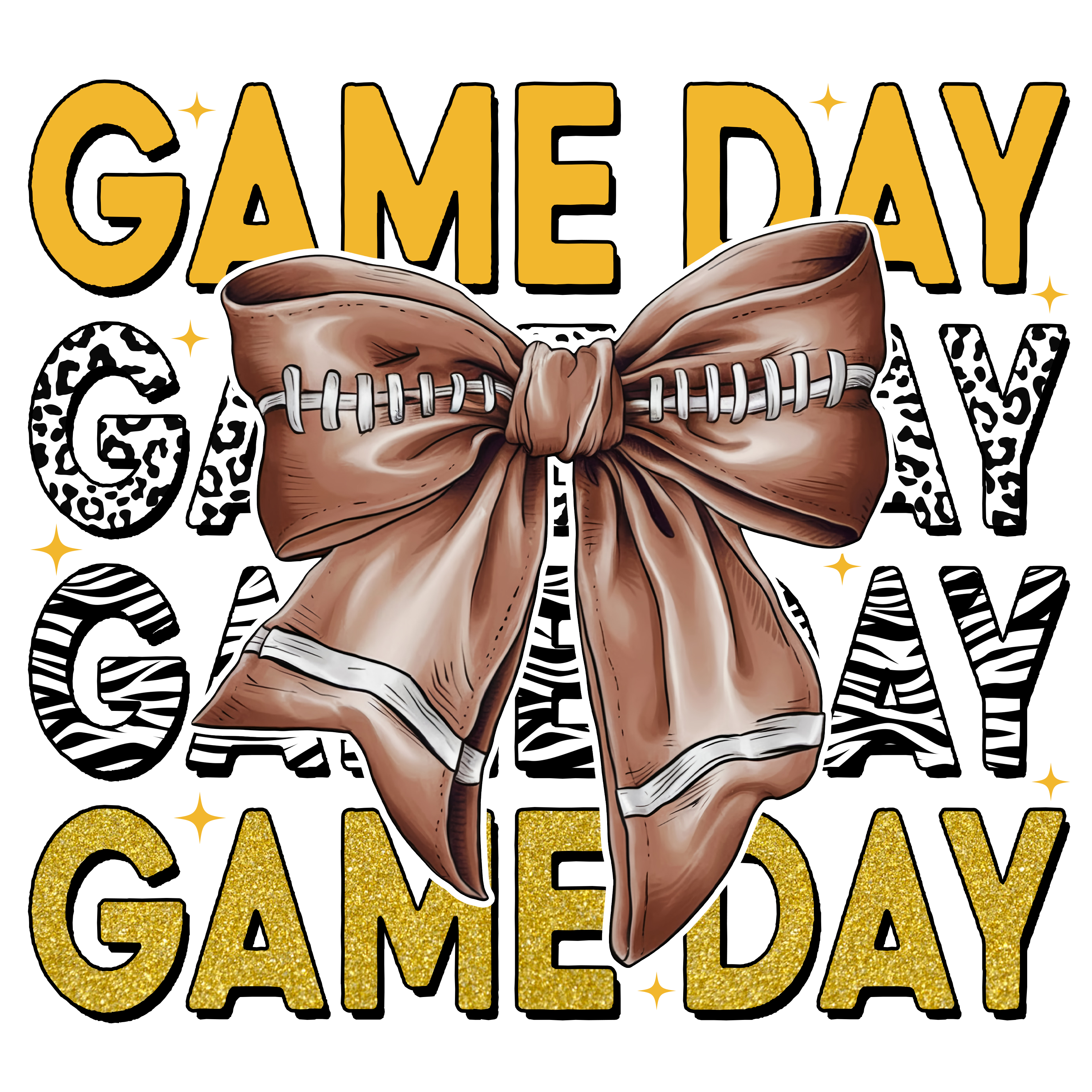 Gold Game Day Football Bow DTF Transfer
