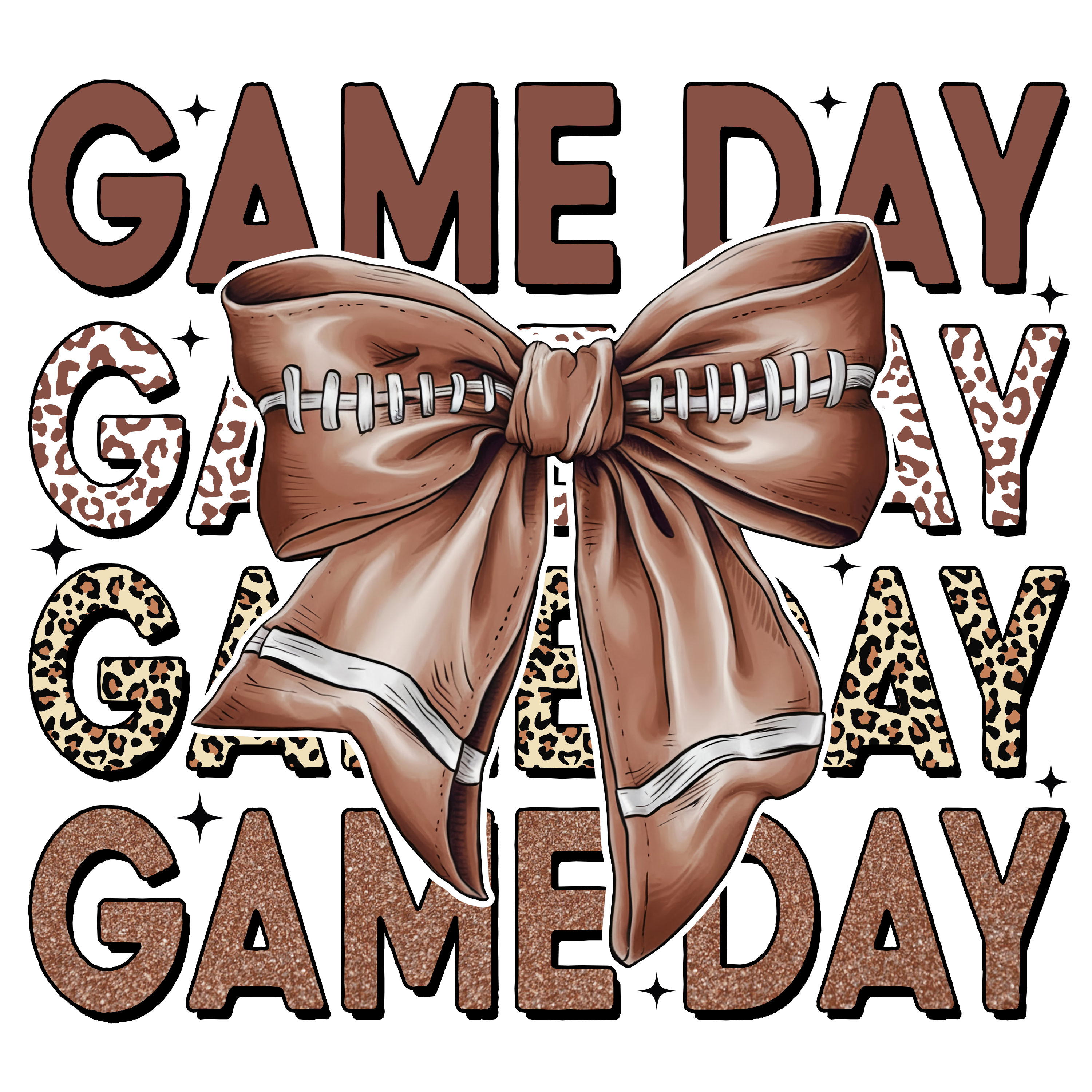 Brown Leopard Game Day Football Bow DTF Transfer