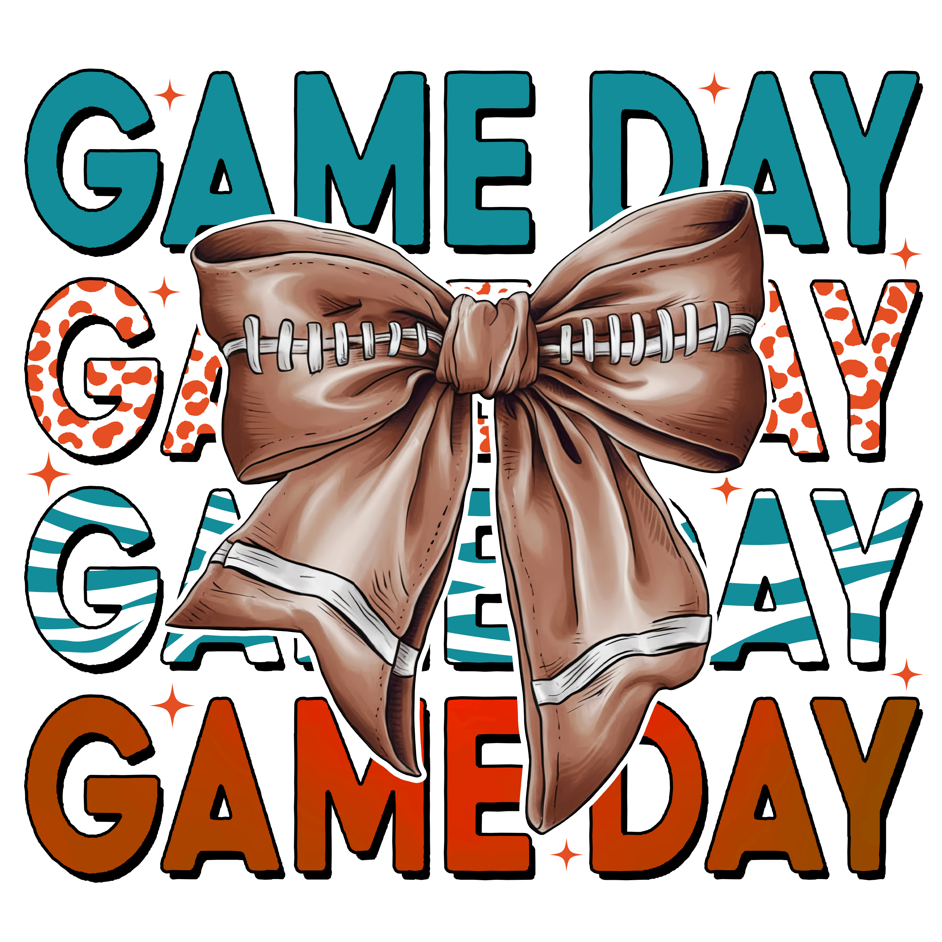 Teal Orange Game Day Football Bow DTF Transfer