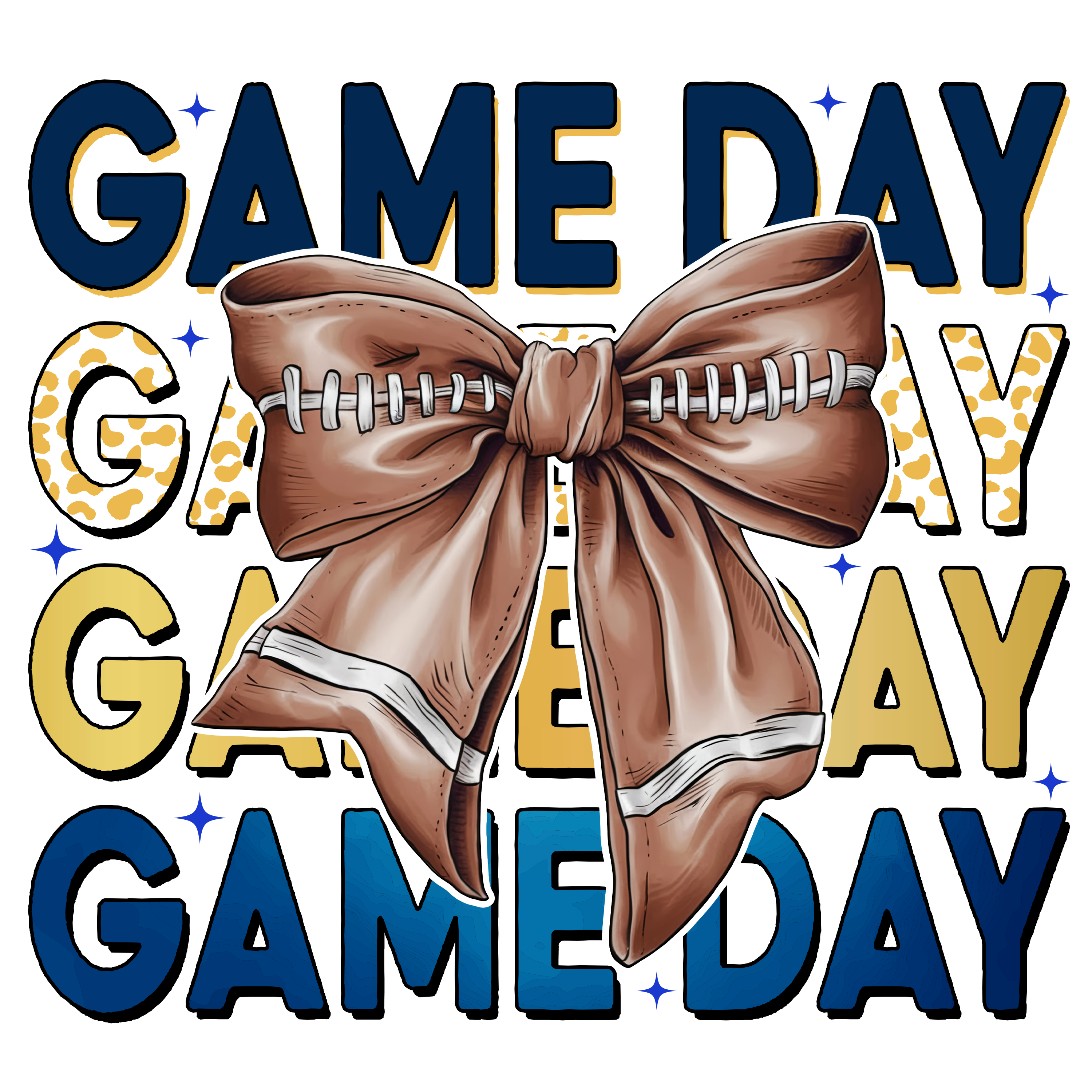 Navy Gold Game Day Football Bow DTF Transfer