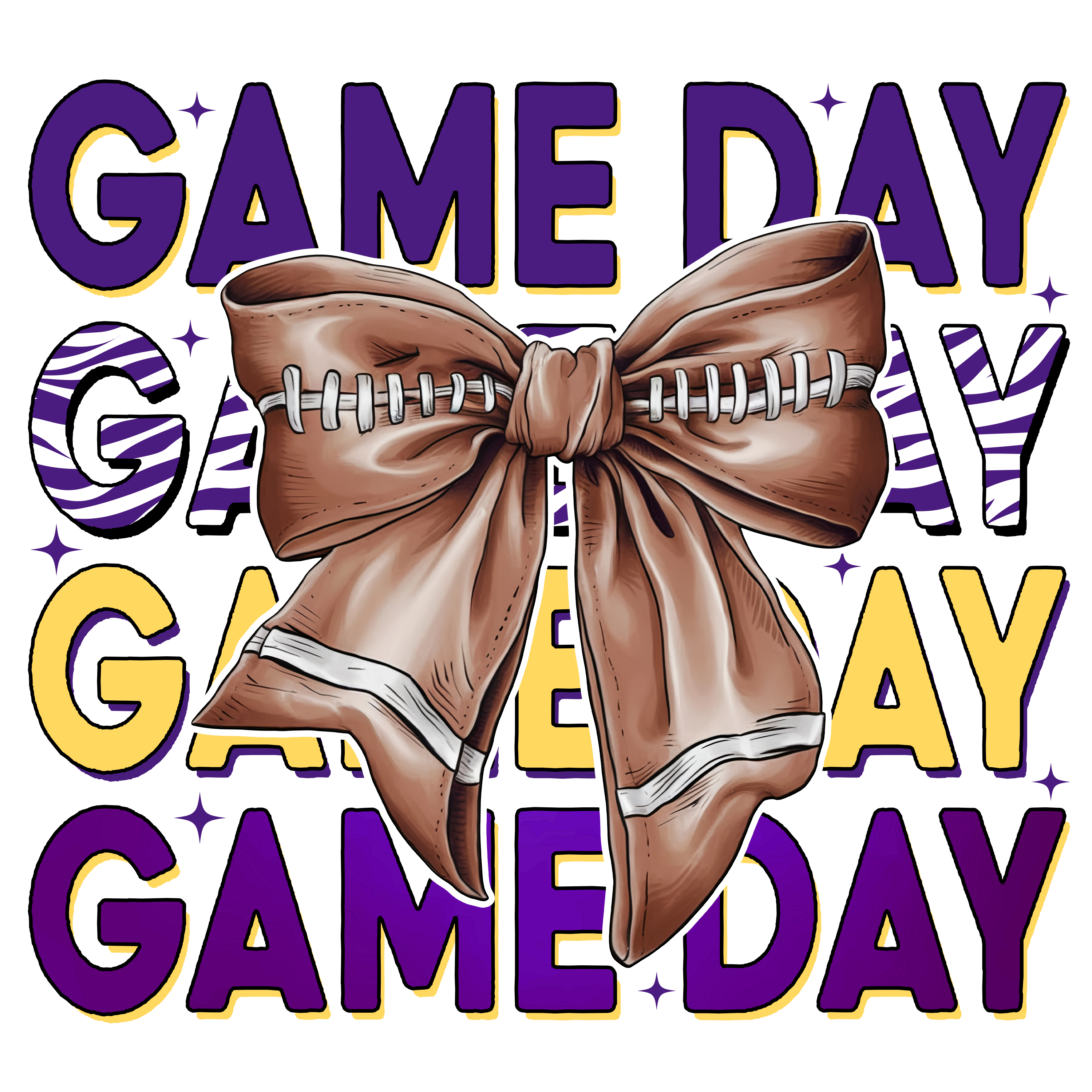 Purple Gold Game Day Football Bow DTF Transfer