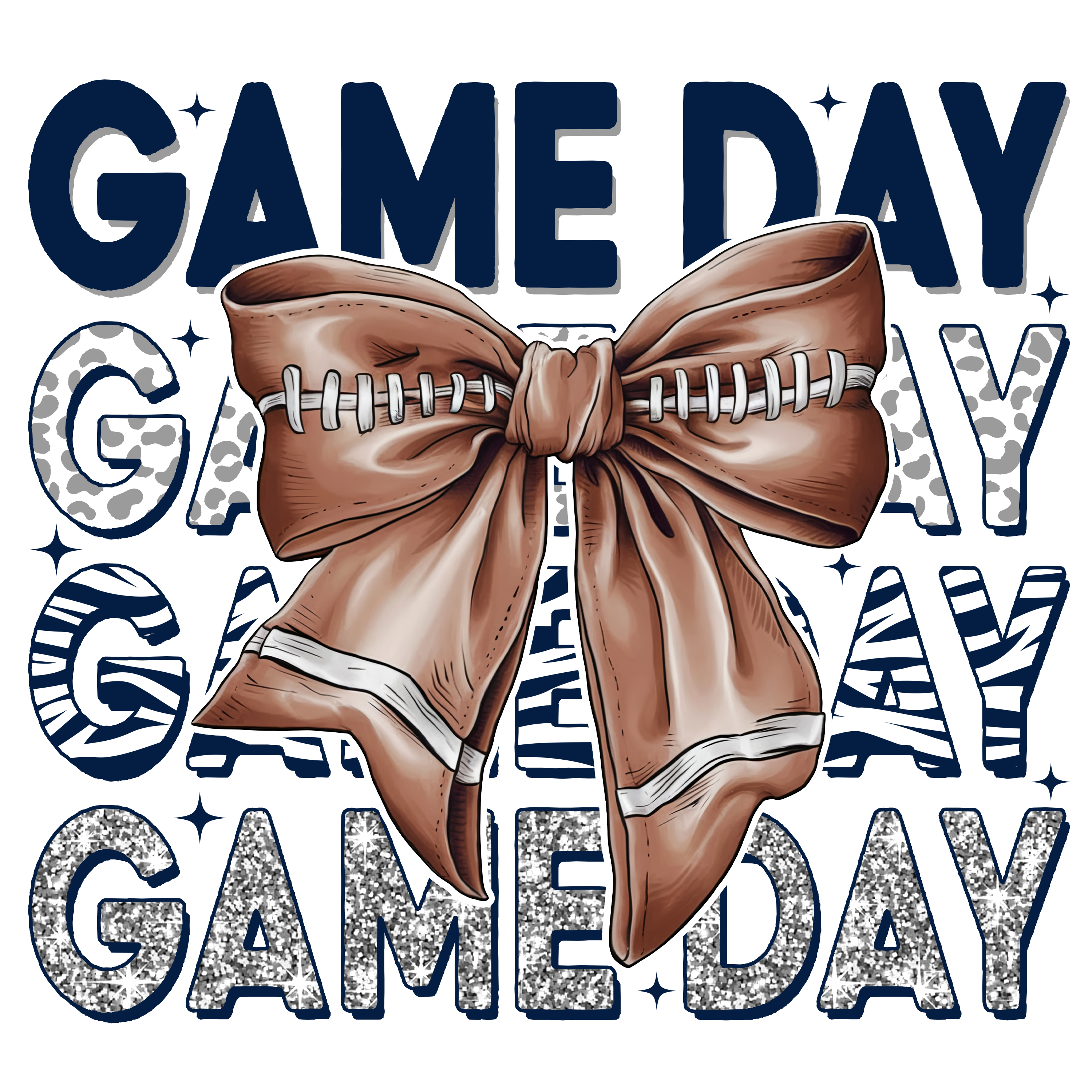 Navy Silver Game Day Football Bow DTF Transfer