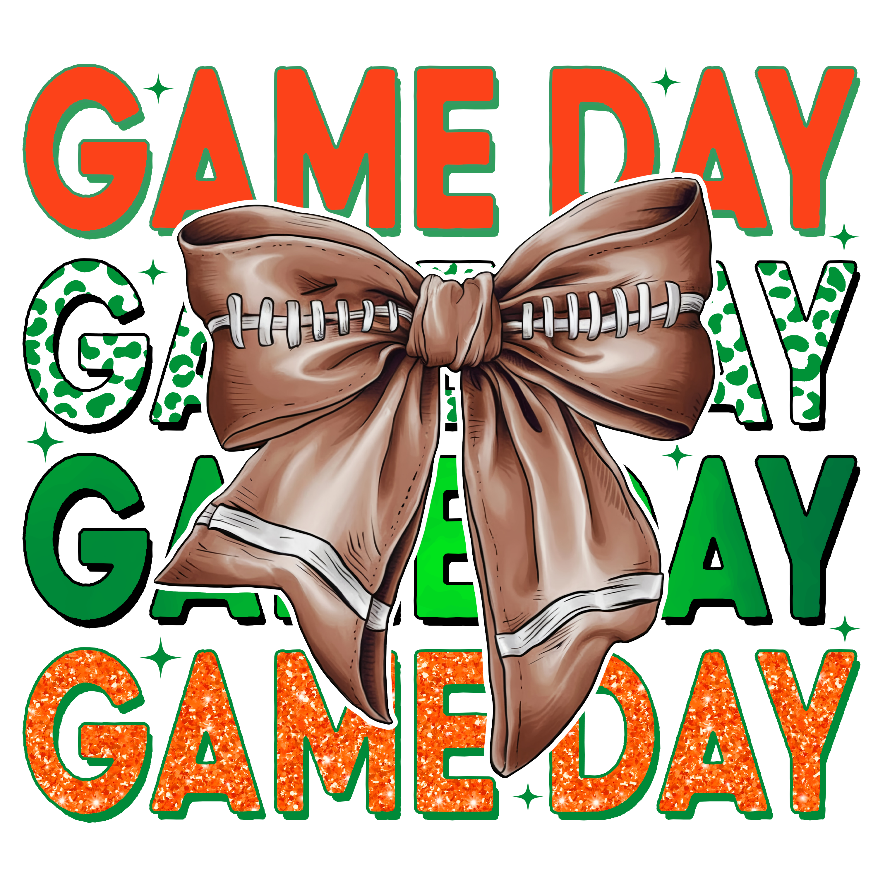 Orange Green Game Day Football Bow DTF Transfer