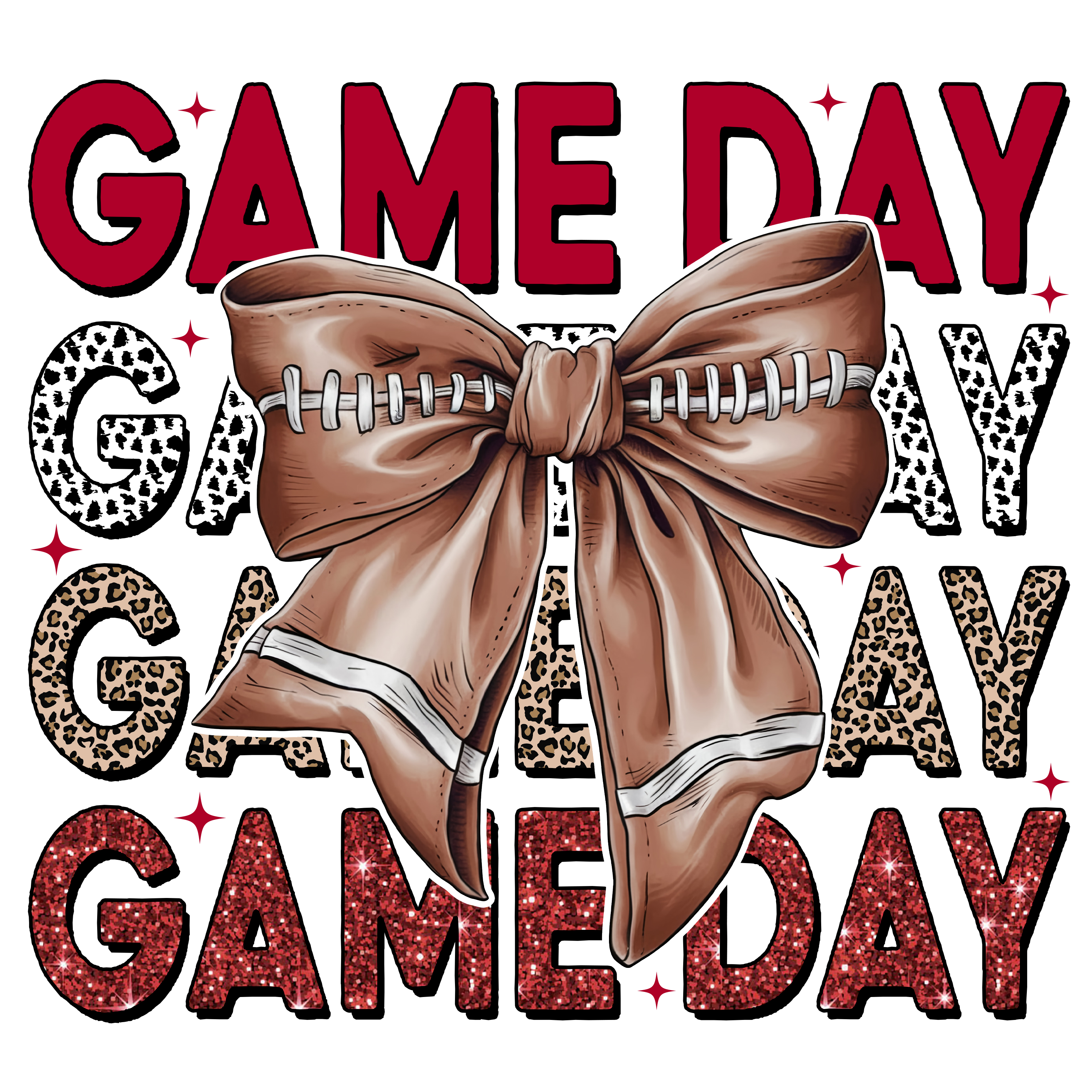 Red Leopard Game Day Football Bow DTF Transfer