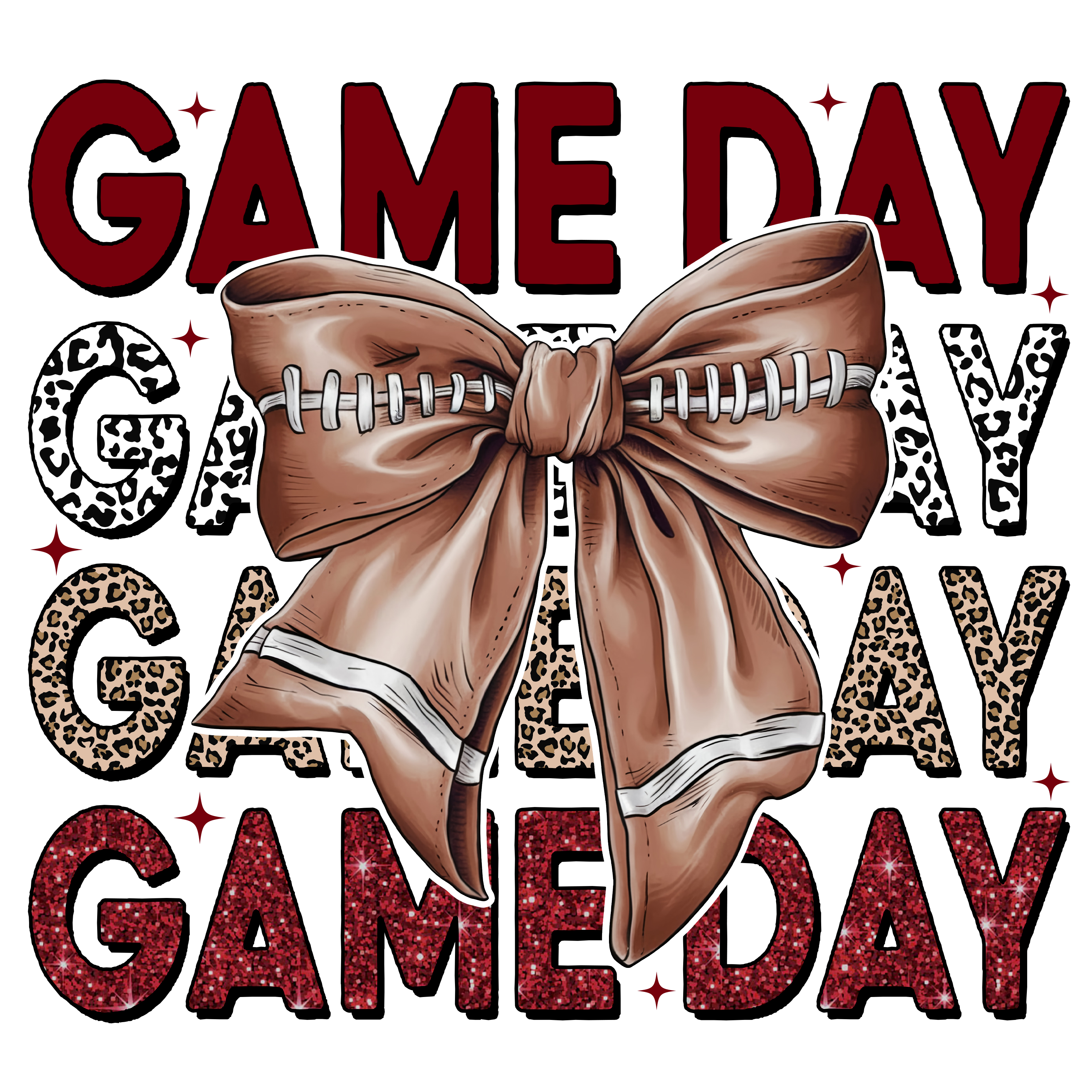 Crimson Leopard Game Day Football Bow DTF Transfer