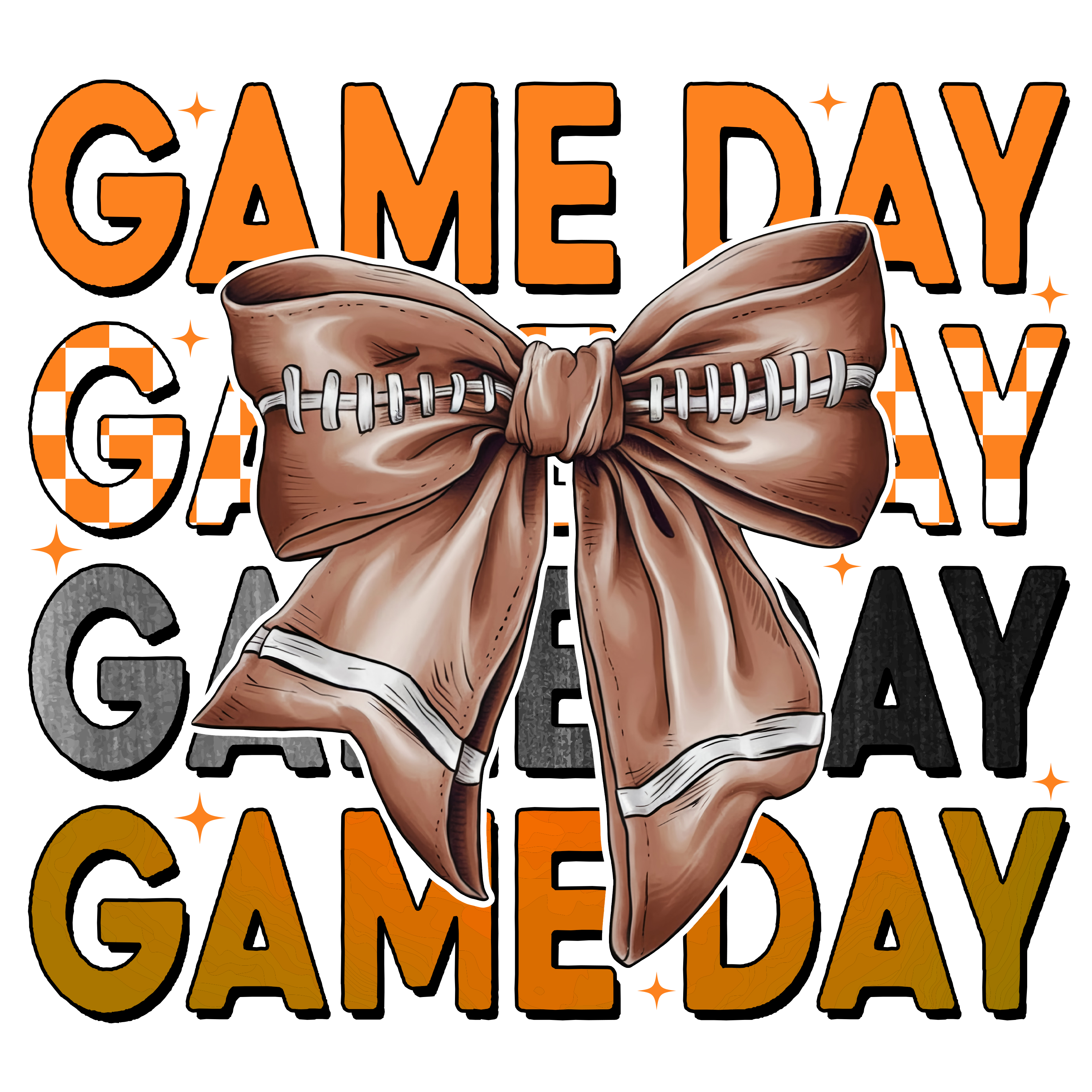 Orange Checkered Game Day Football Bow DTF Transfer