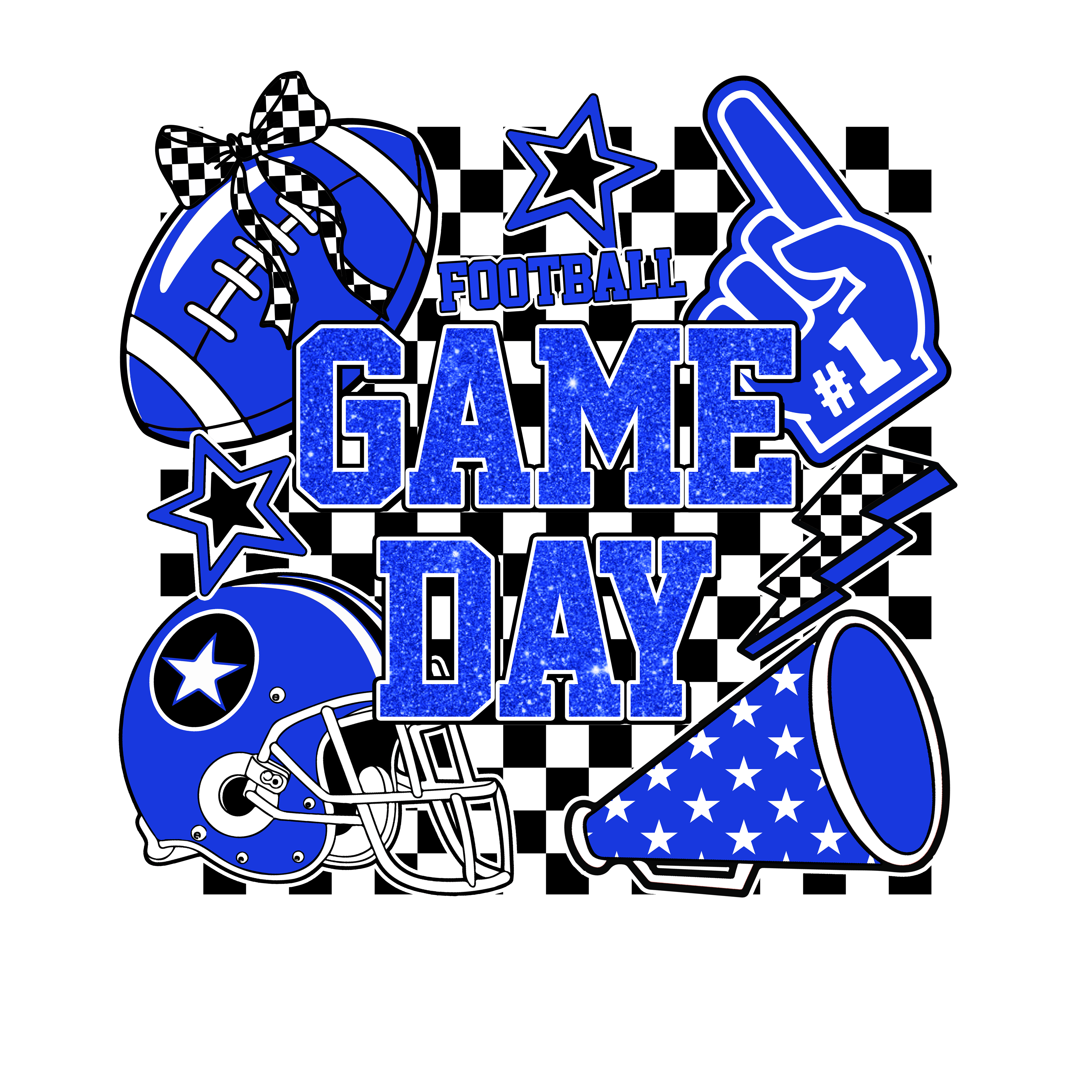 Blue Glitter Football Game Day Cheer DTF Transfer