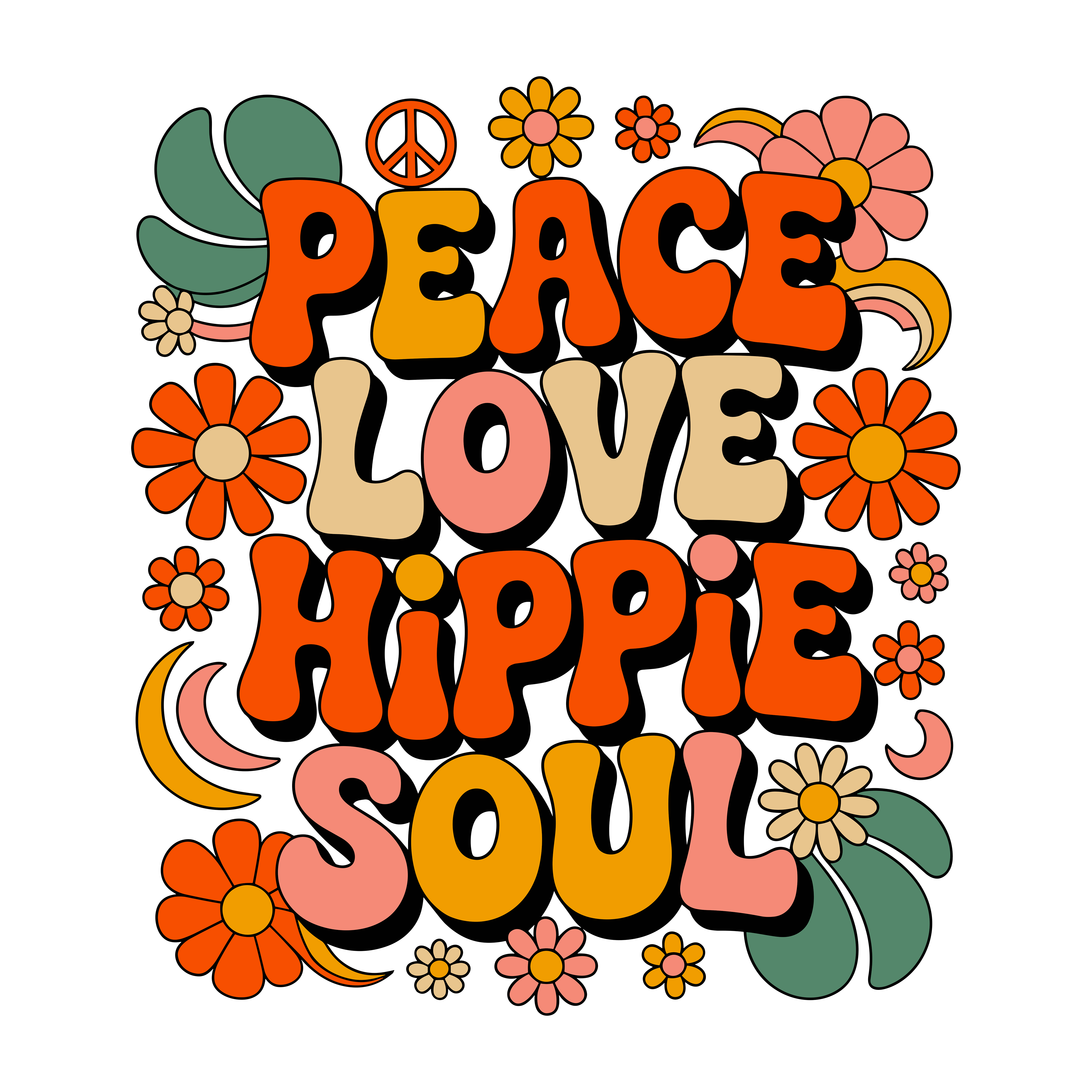 Peace Love Hippie Soul DTF Transfer