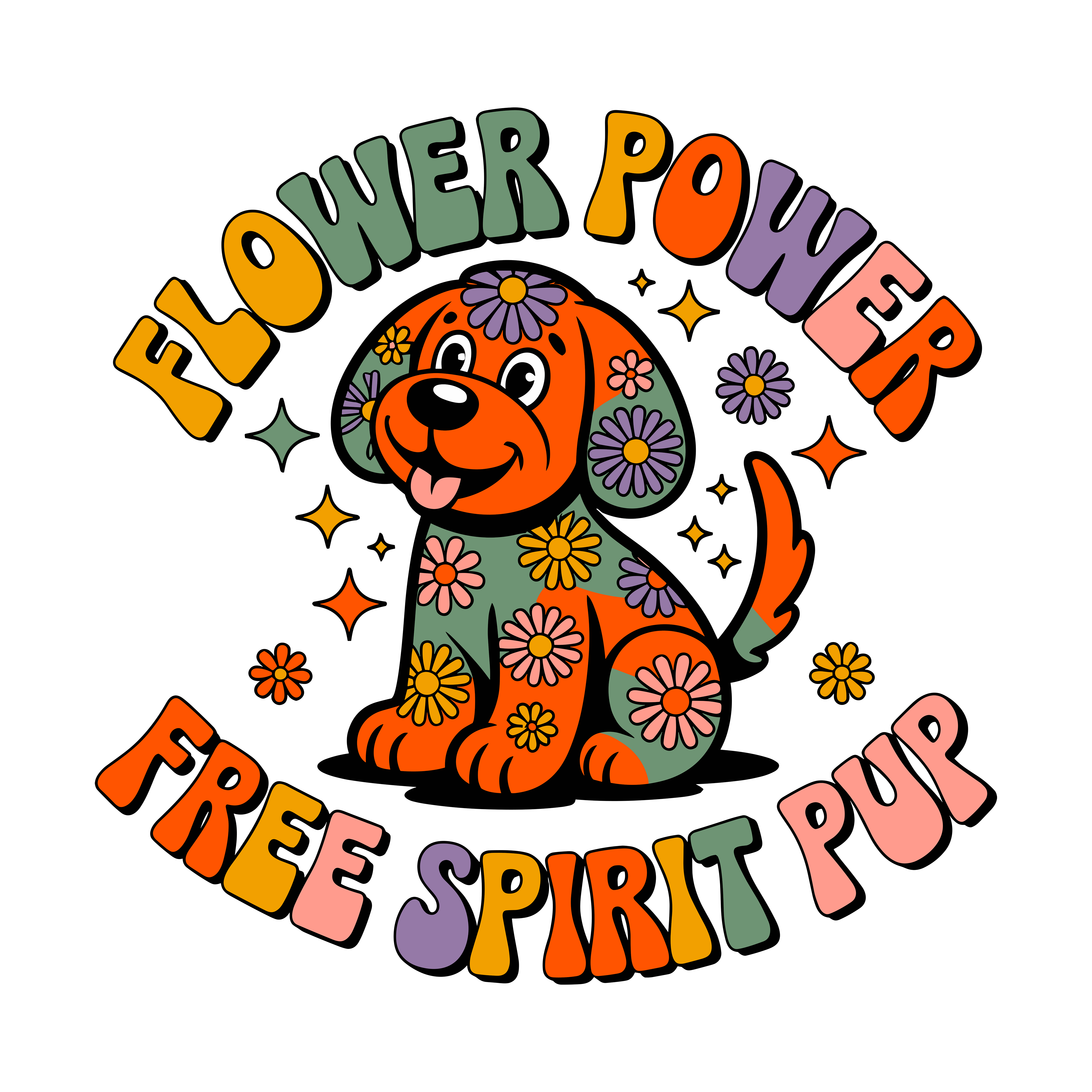 Flower Power Free Spirit Pup DTF Transfer