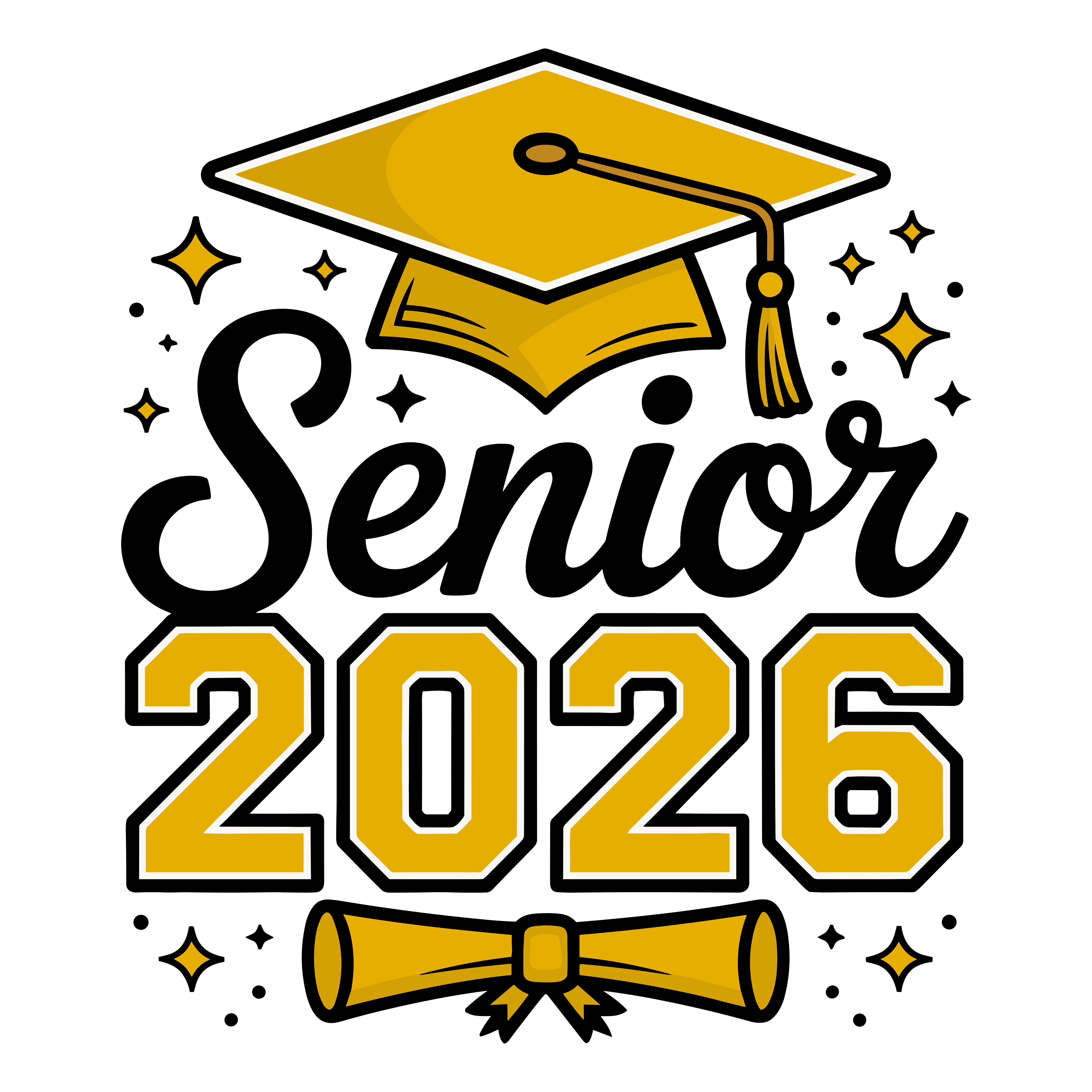 Golden Graduation Cap And Diploma DTF Transfer