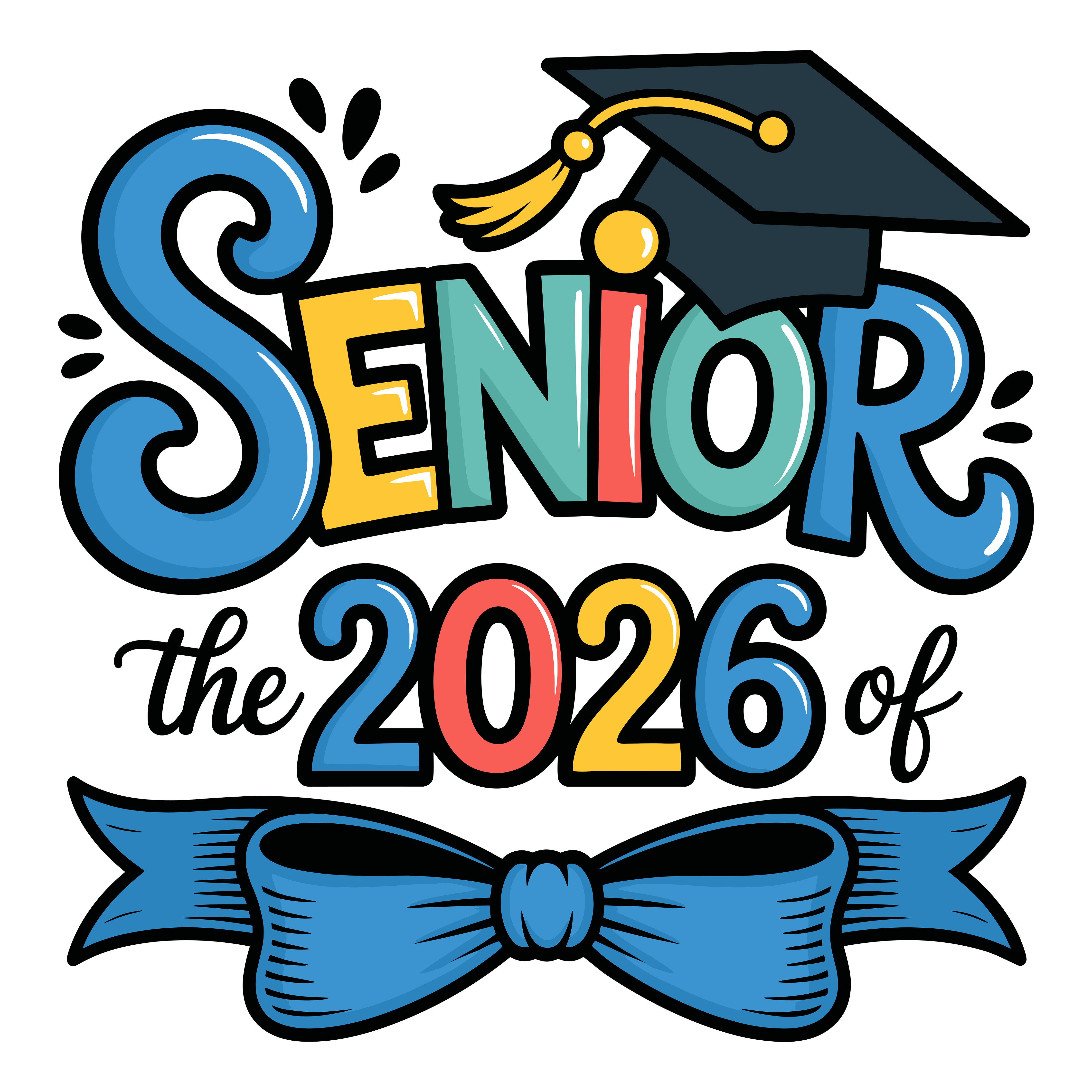 Colorful Senior Graduation Bow DTF Transfer