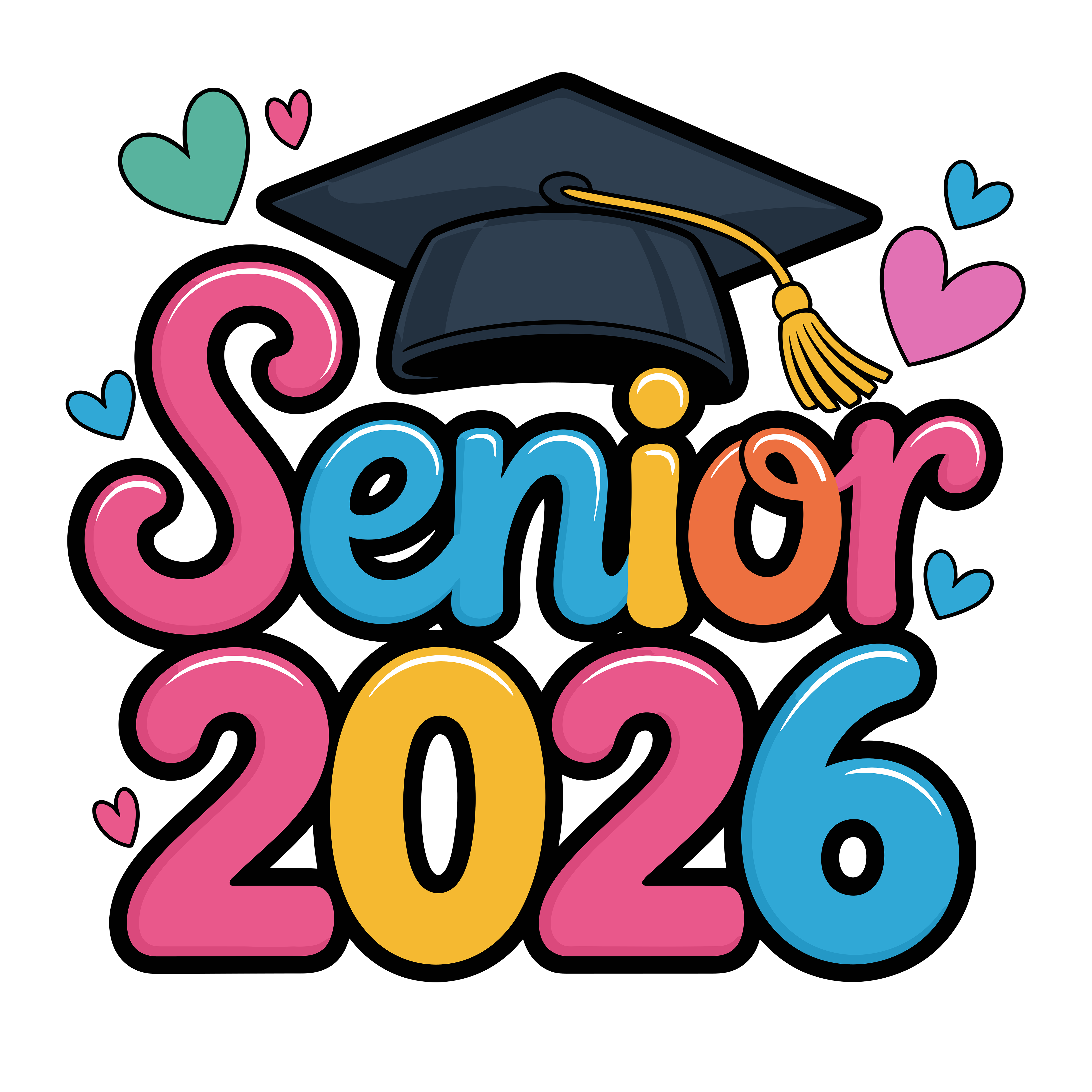 Colorful Senior Graduation Hearts DTF Transfer