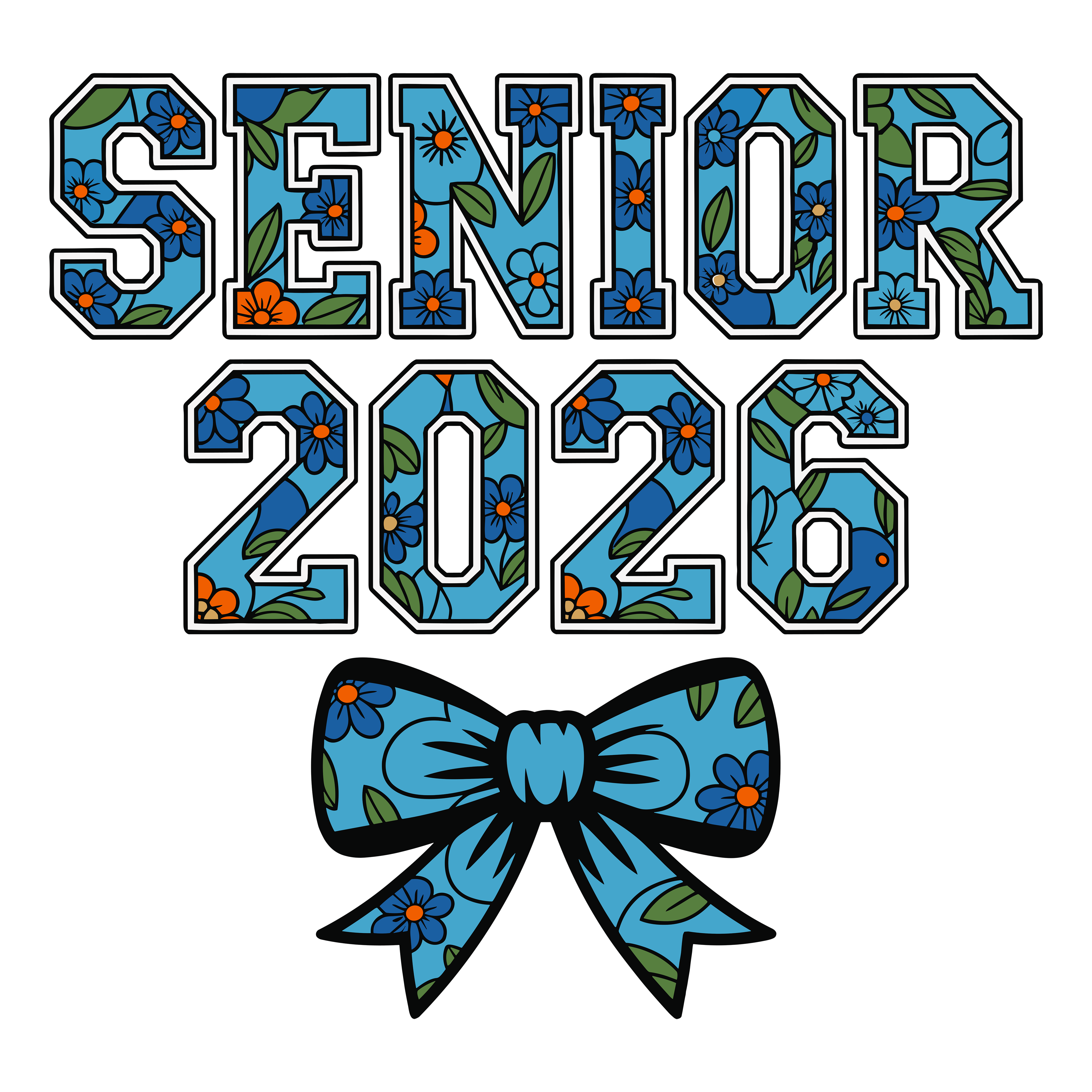 Blue Floral Senior Graduation Bow DTF Transfer