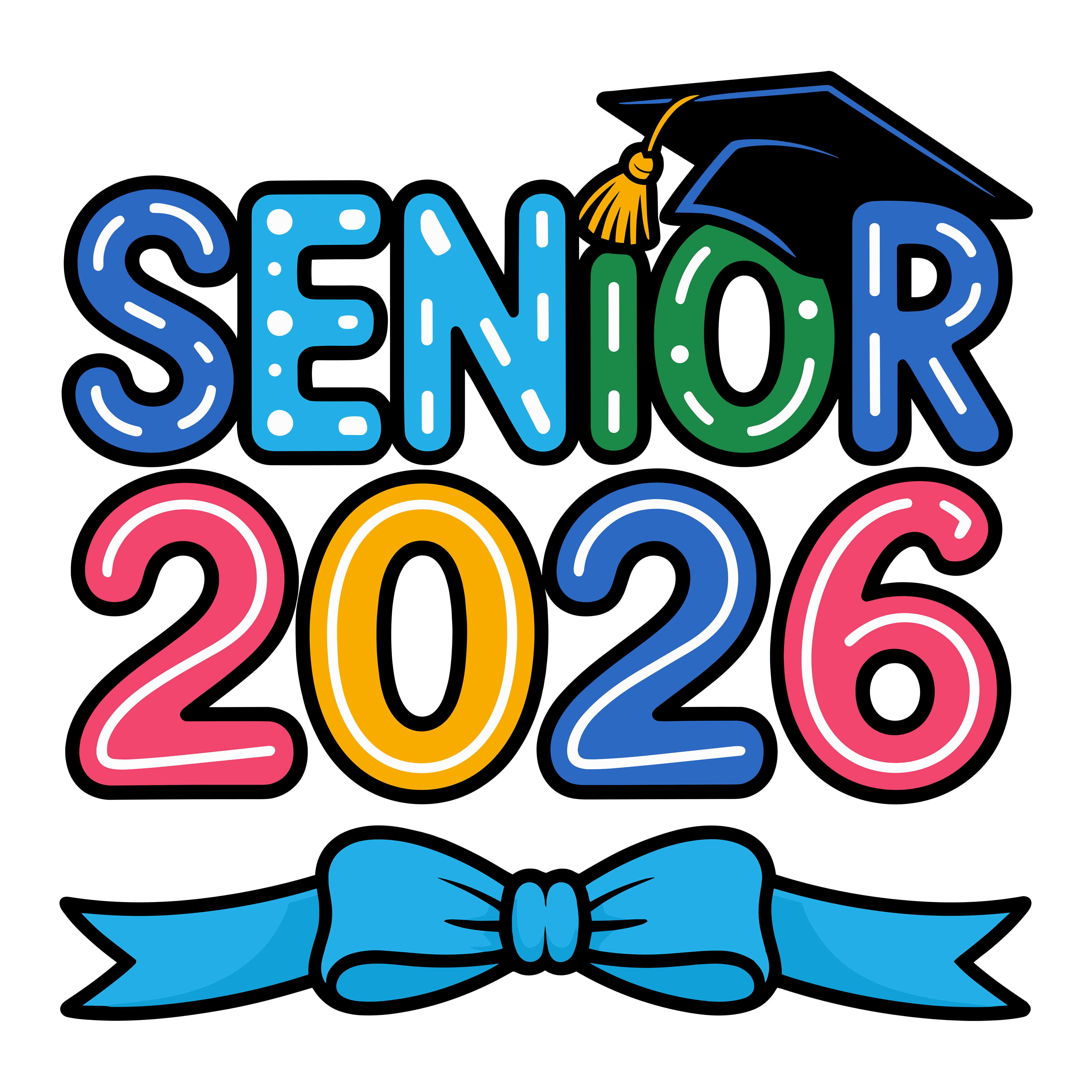 Colorful Senior Graduation Cap DTF Transfer