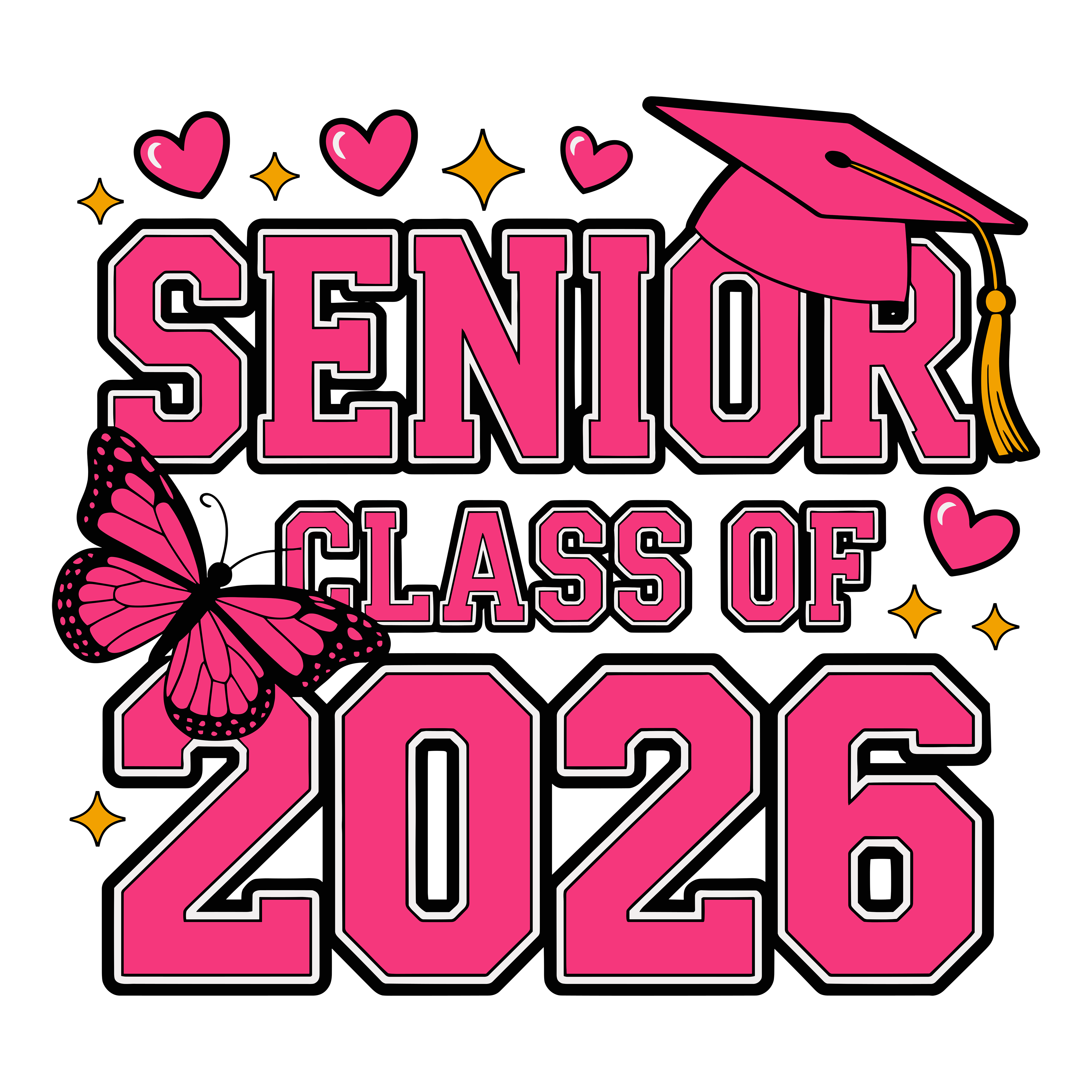 Pink Senior Graduation Butterfly DTF Transfer
