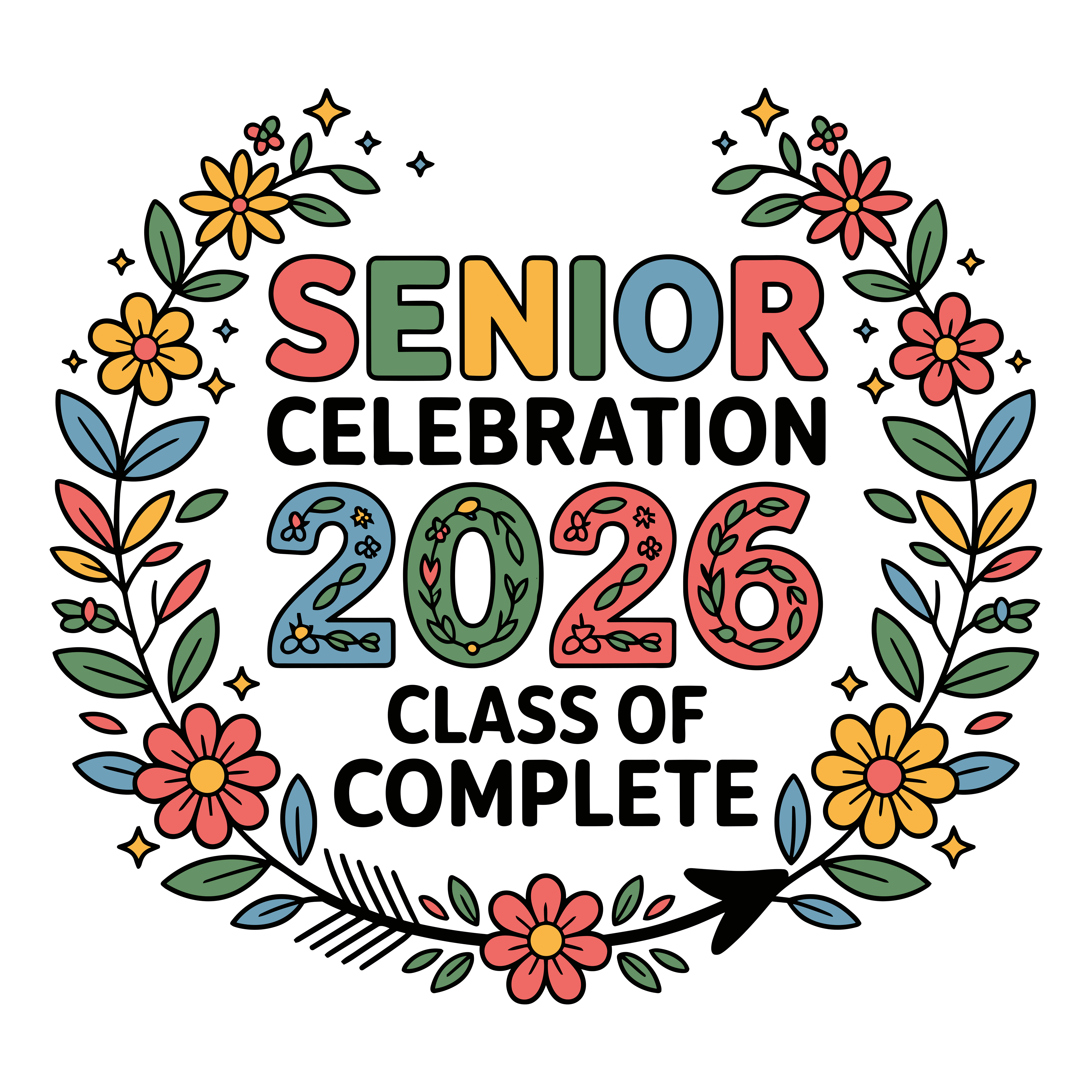 Senior Graduation Floral Wreath DTF Transfer