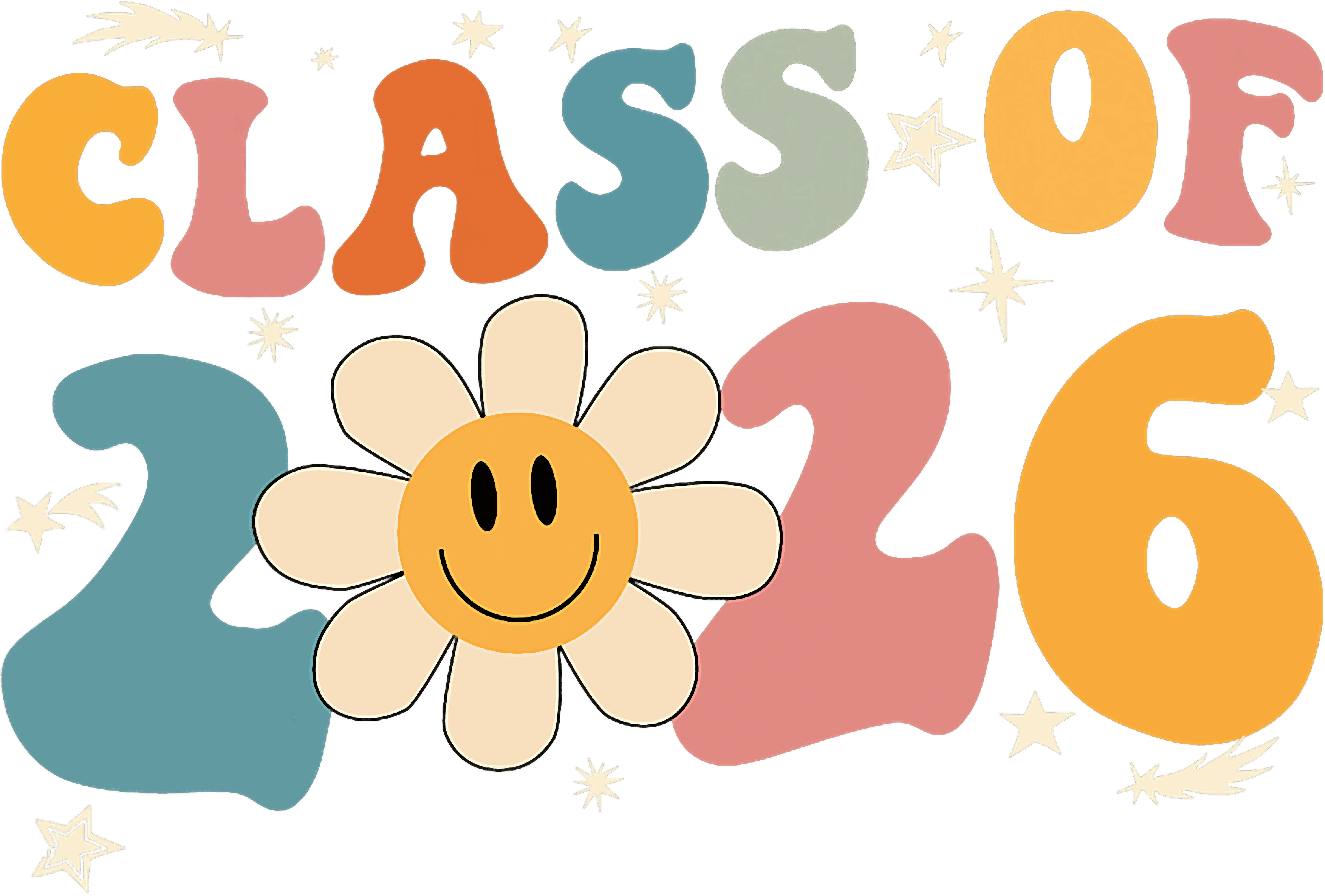 Retro Smiley Flower Class Of 2026 Graduation DTF Transfer