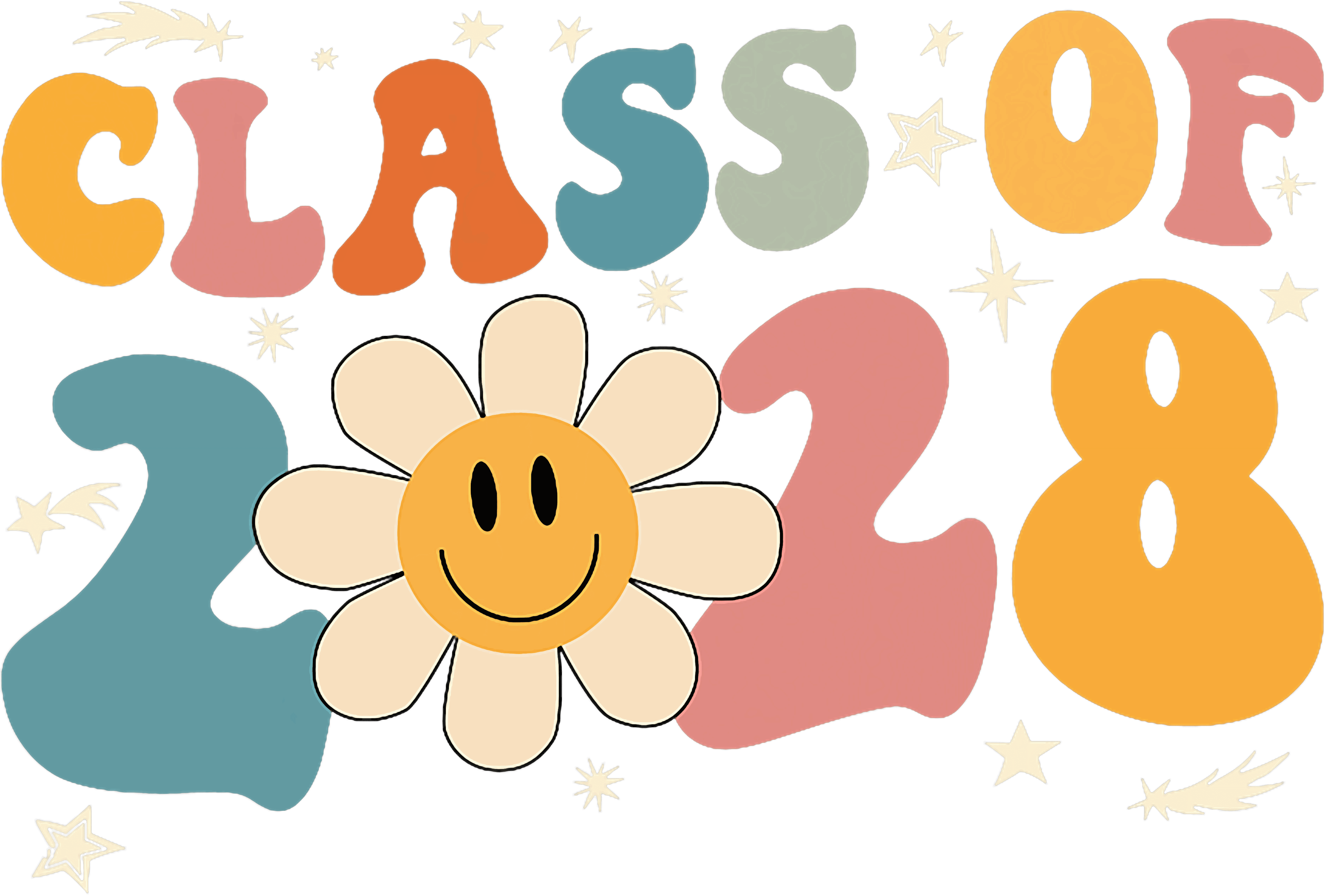 Retro Class Of 2028 Smiley Flower DTF Transfer