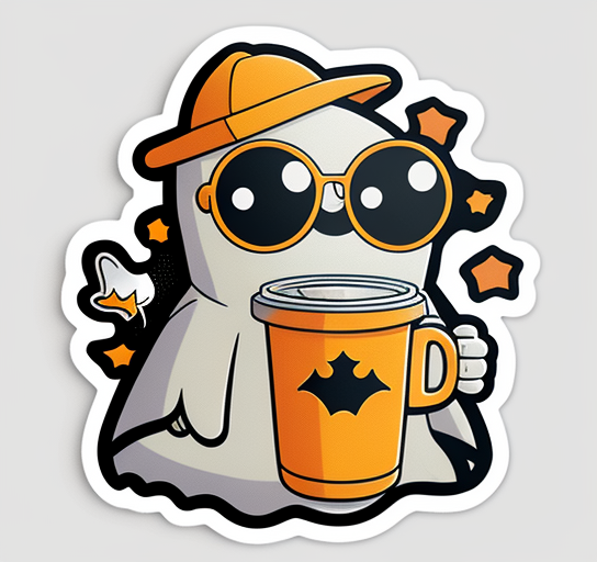 Cool Ghost With Coffee Mug Halloween Sticker DTF Transfer