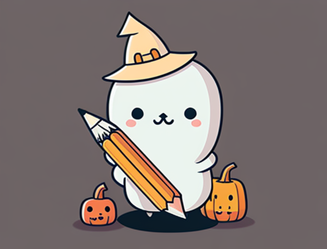 Cute Kawaii Halloween Ghost With Pencil DTF Transfer