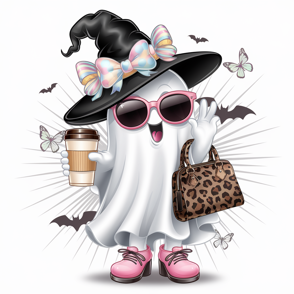 Fashionable Halloween Ghost With Coffee DTF Transfer