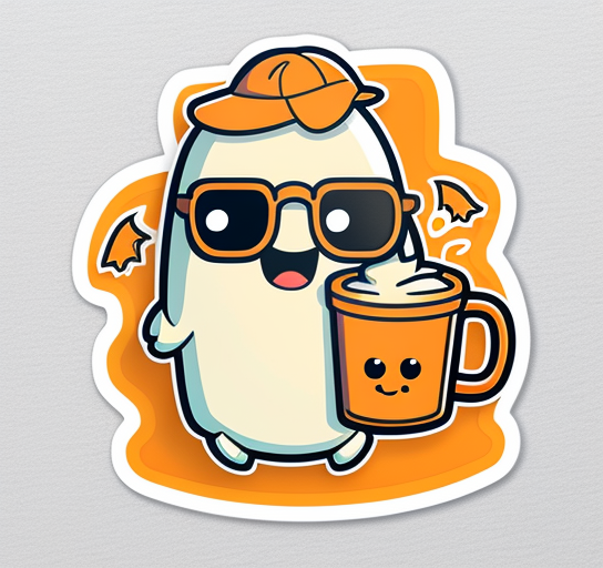 Cute Ghost With Coffee Mug And Glasses DTF Transfer
