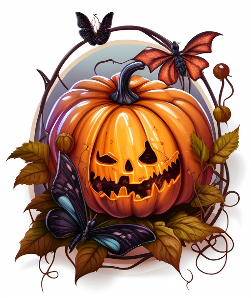 Vintage Jack O Lantern Pumpkin With Butterflies DTF Transfer