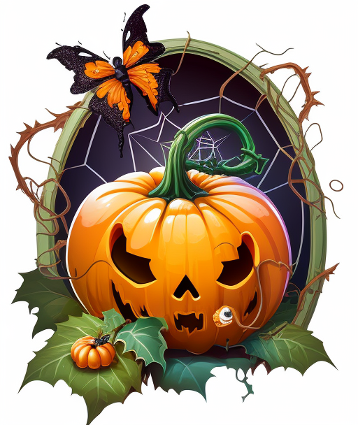 Spooky Jack O Lantern Pumpkin With Spider DTF Transfer