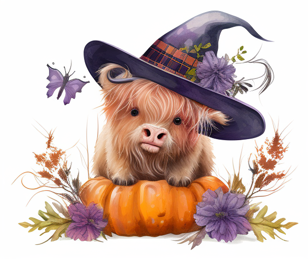 Cute Highland Cow Sitting On Pumpkin Wearing DTF Transfer