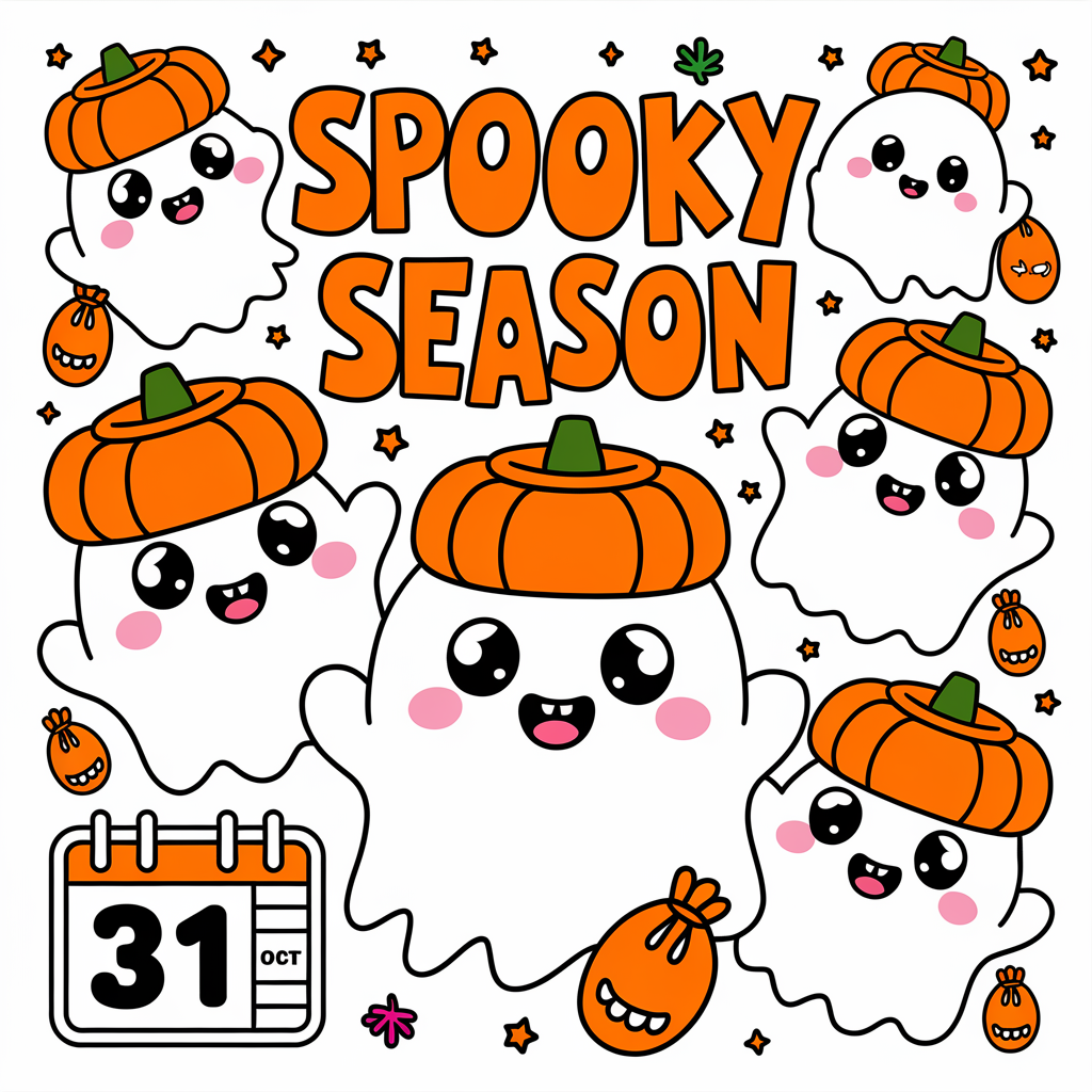 Spooky Season Cute Ghosts With Pumpkin Hats DTF Transfer