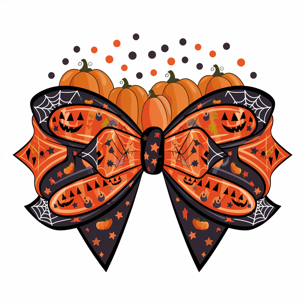 Halloween Pumpkin Pattern Bow With Spiderwebs DTF Transfer