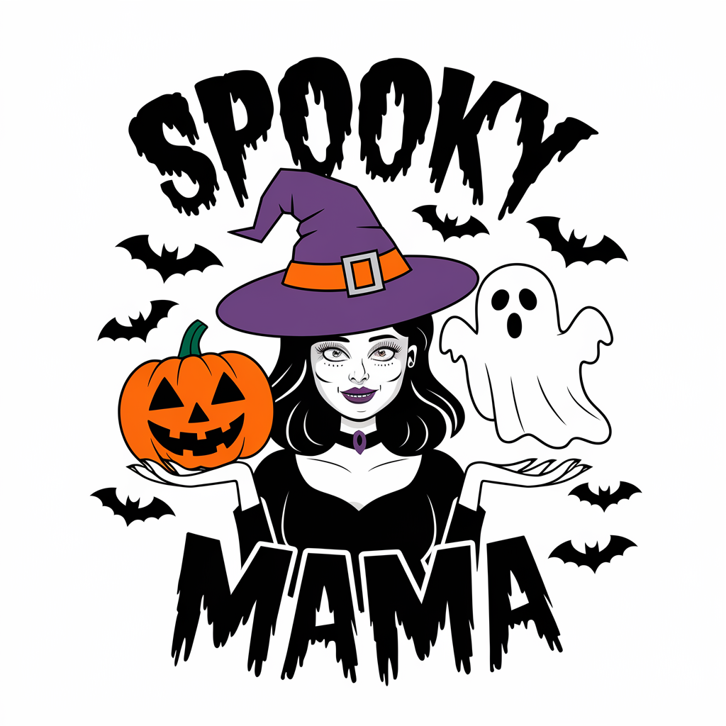 Spooky Mama Witch With Pumpkin DTF Transfer