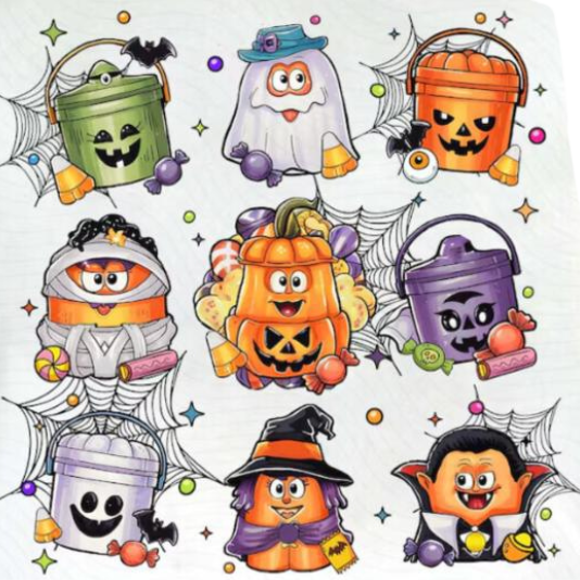 Cute Halloween Candy Bucket Characters DTF Transfer