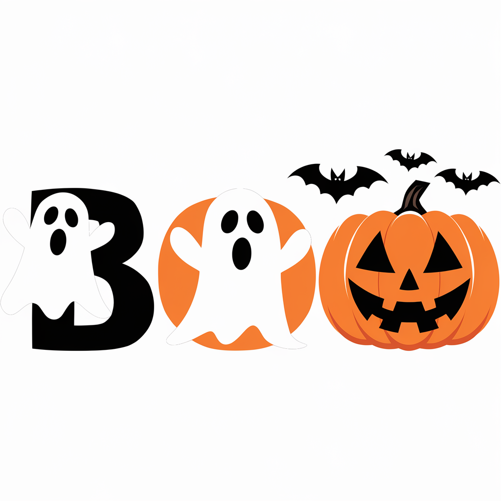 BOO Ghost And Pumpkin Minimal Halloween DTF Transfer