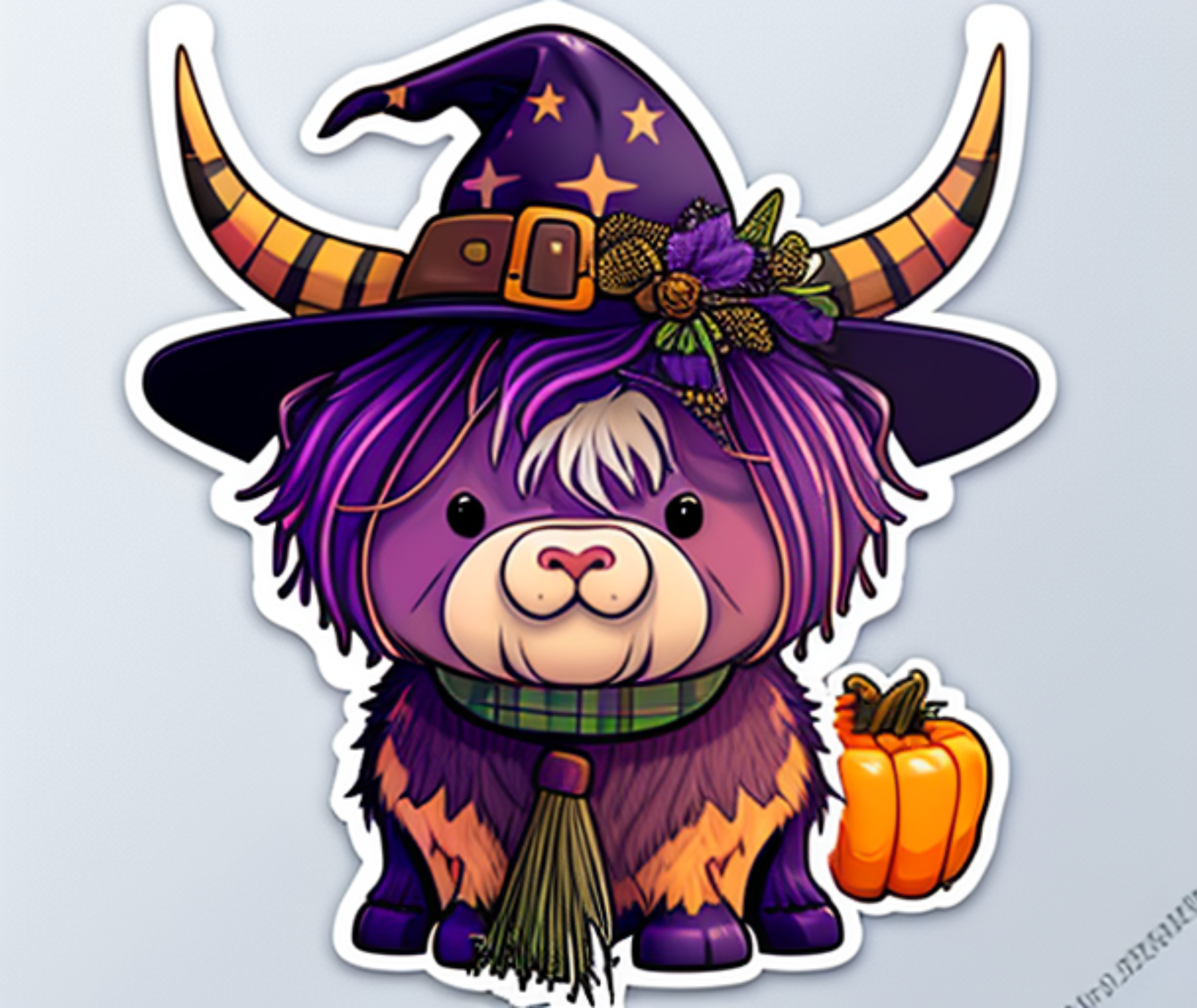 Halloween Highland Cow Witch With Pumpkin DTF Transfer