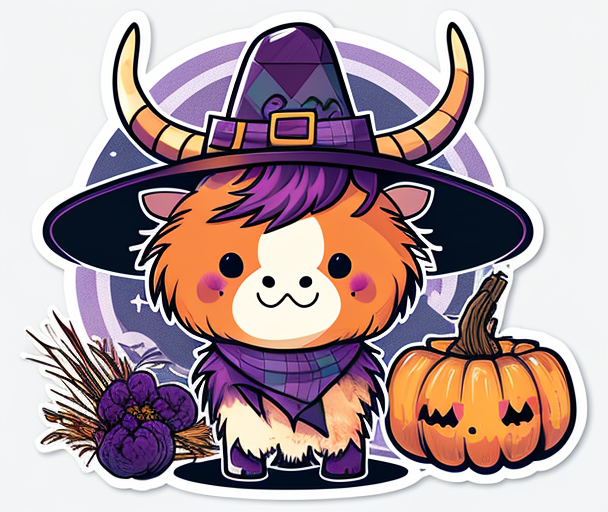 Highland Cow Witch Pumpkin DTF Transfer