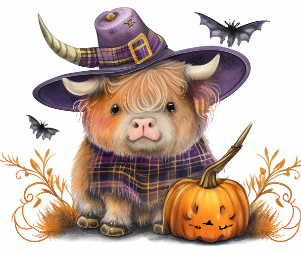 Witch Highland Cow Halloween DTF Transfer