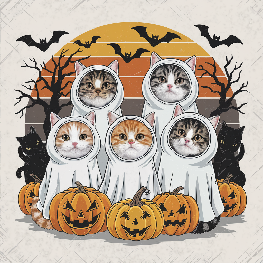 Ghost Cat Halloween Pumpkin DTF Transfer