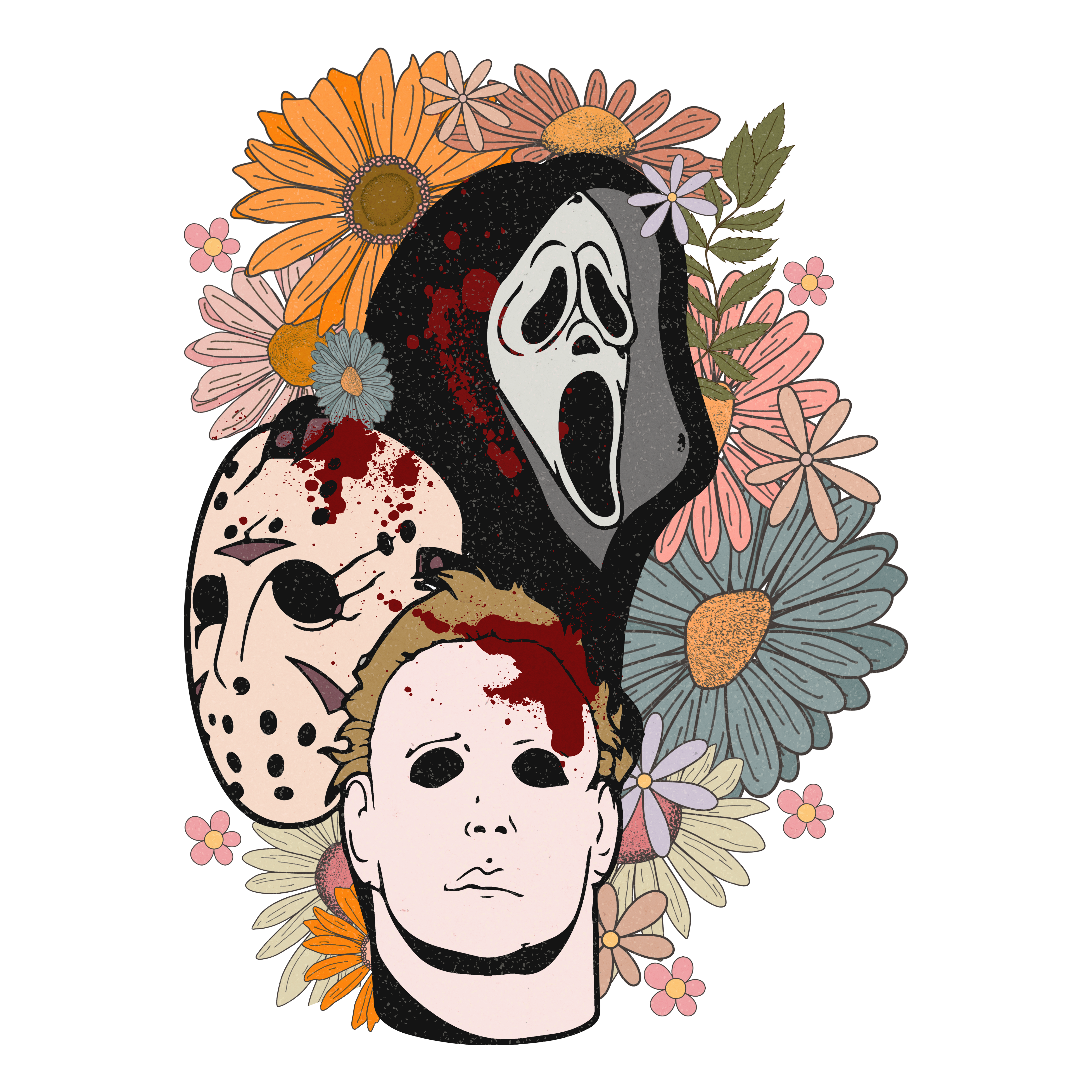 Floral Horror Masks Halloween DTF Transfer