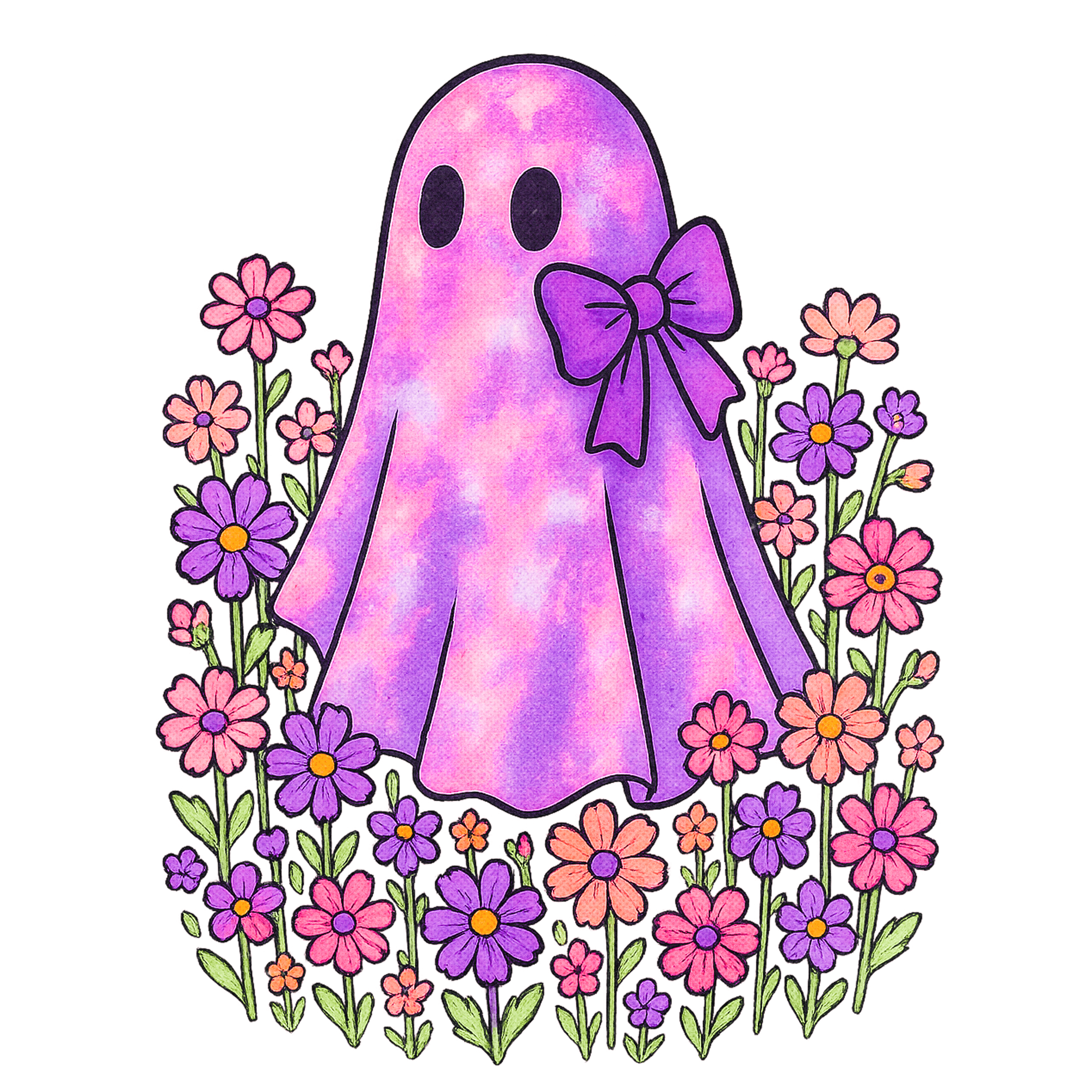 Cute Purple Floral Ghost DTF Transfer