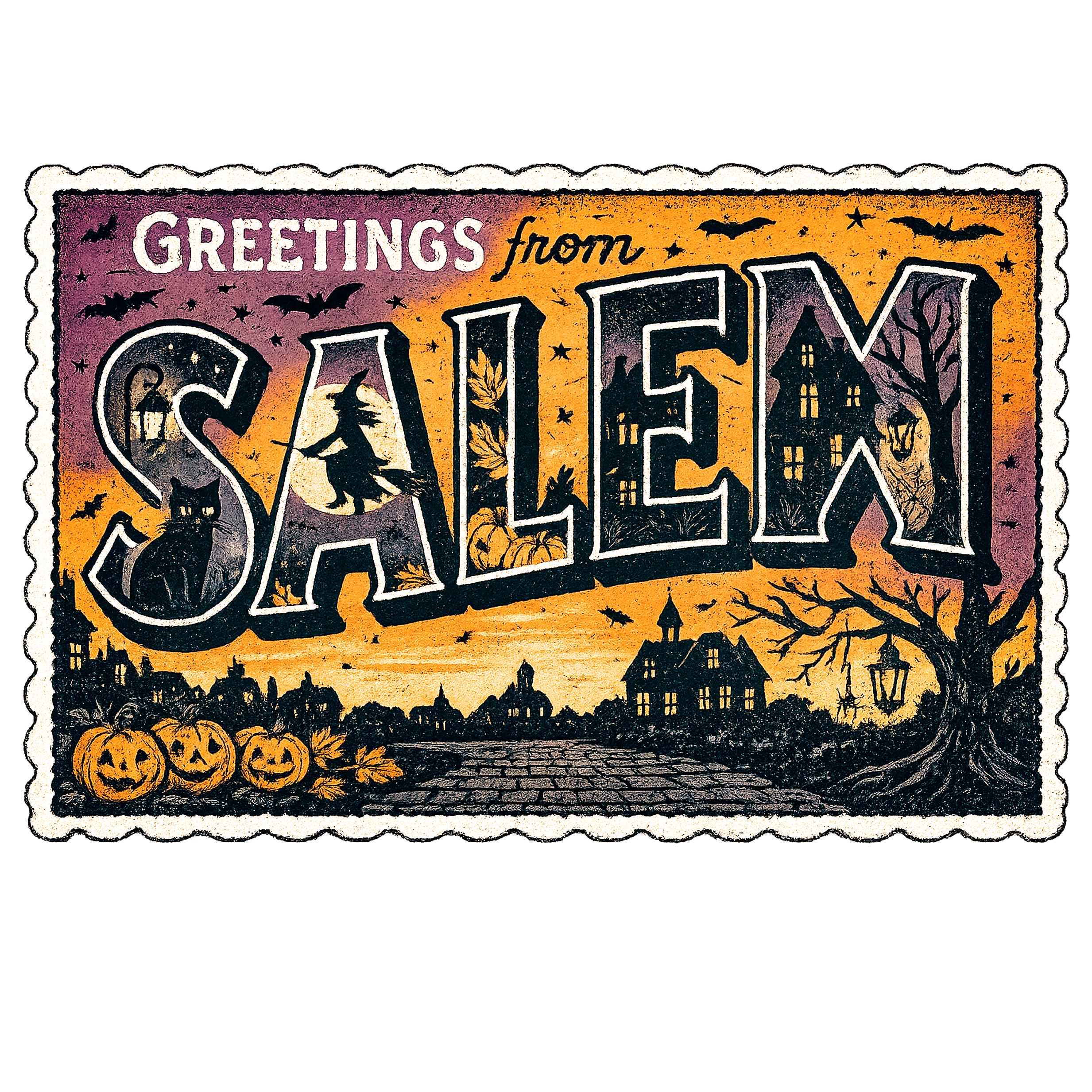 Vintage Salem Halloween Postcard DTF Transfer