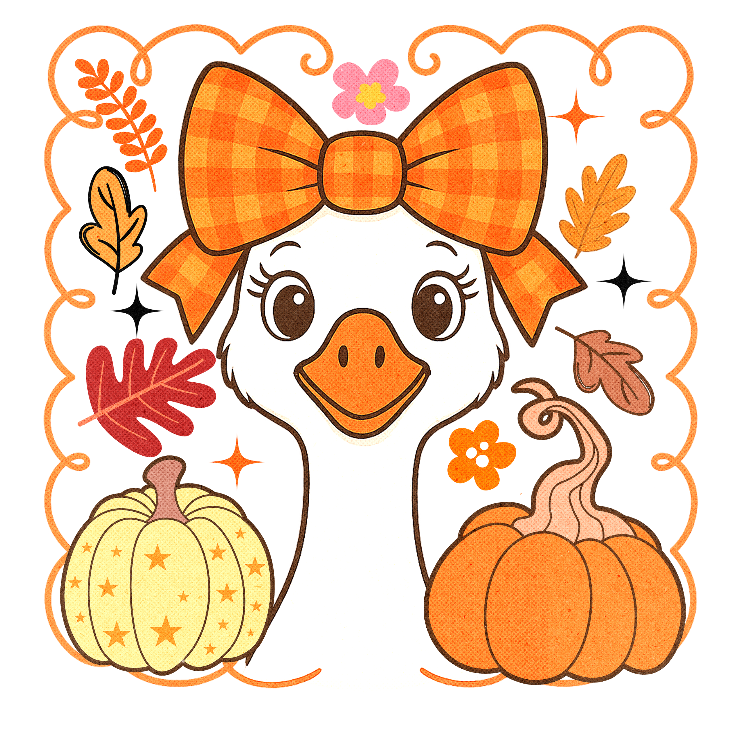 Cute Thanksgiving Goose And Pumpkins DTF Transfer