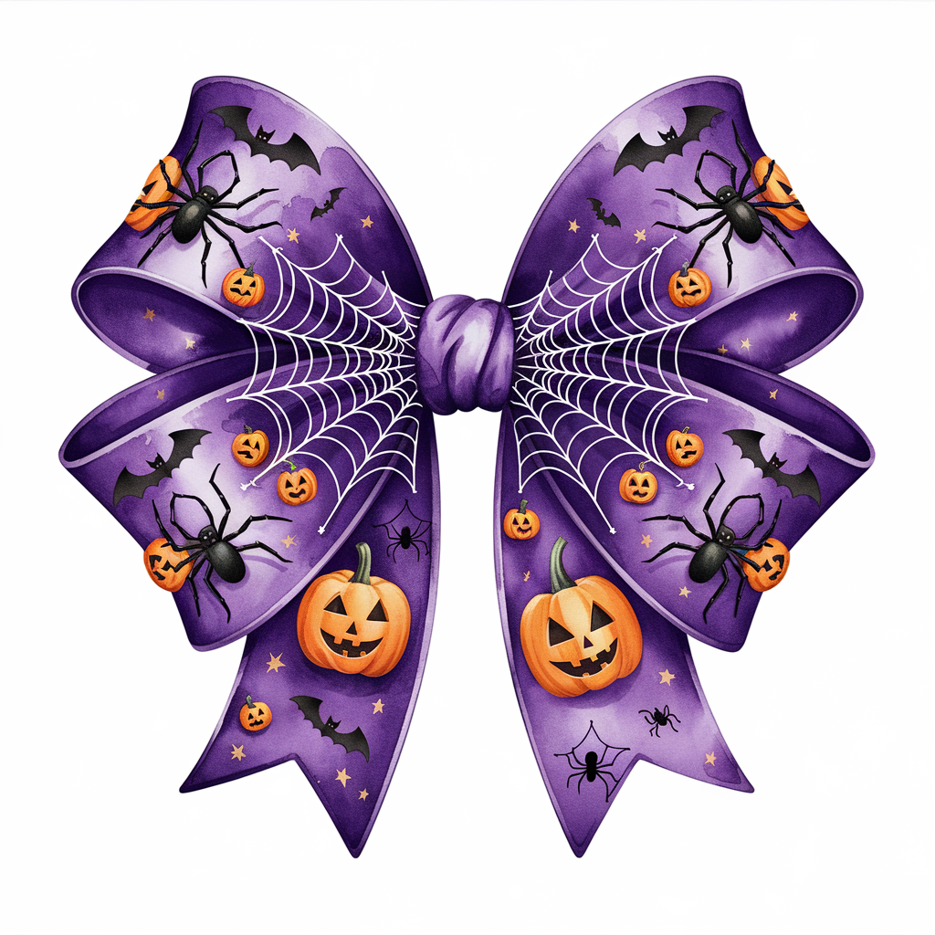 Purple Halloween Bow With Pumpkins Bats DTF Transfer