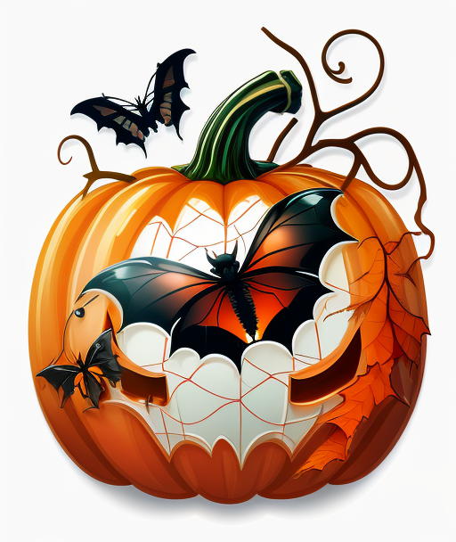 Halloween Pumpkin With Bats And Spiderweb DTF Transfer