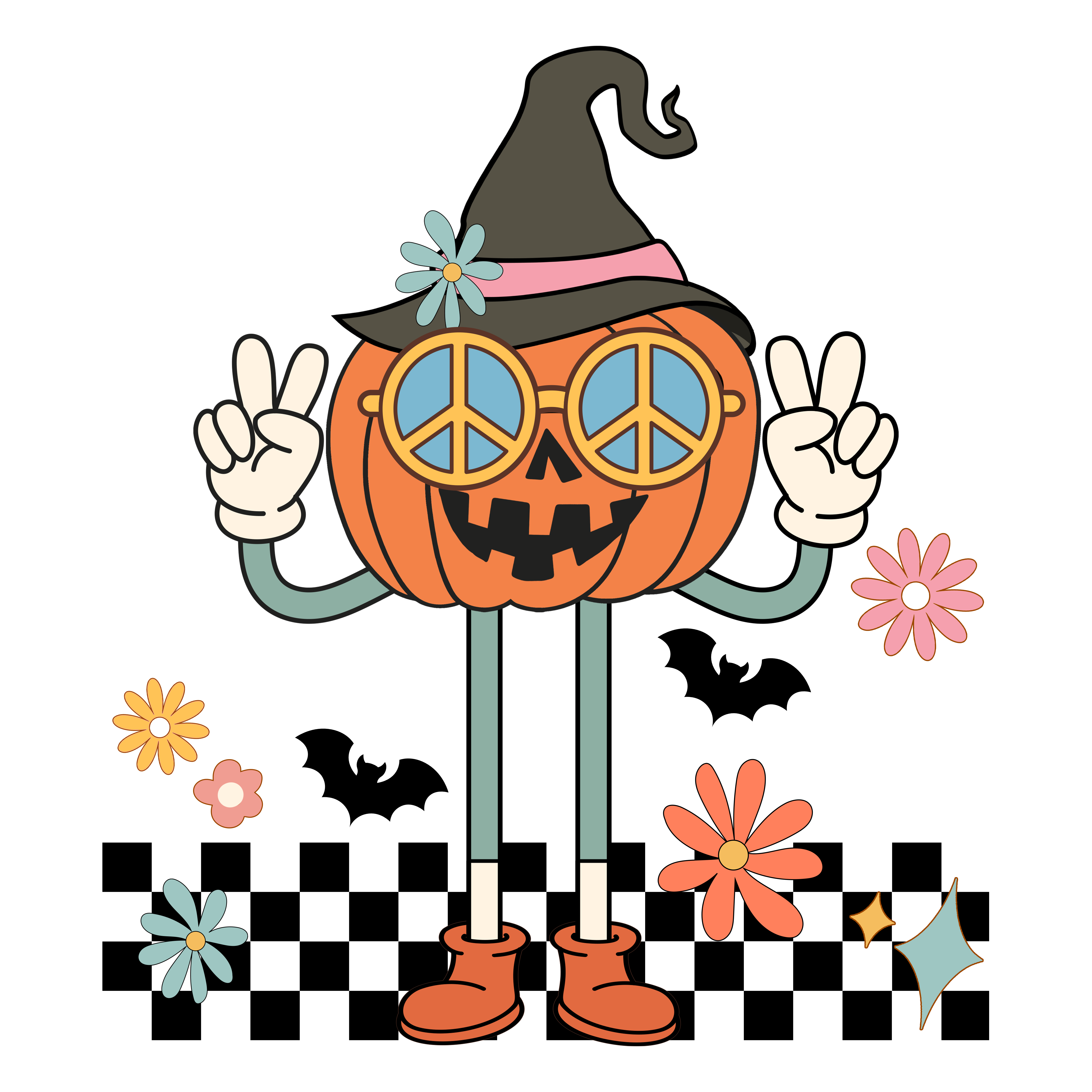 Hippie Pumpkin Witch Halloween DTF Transfer