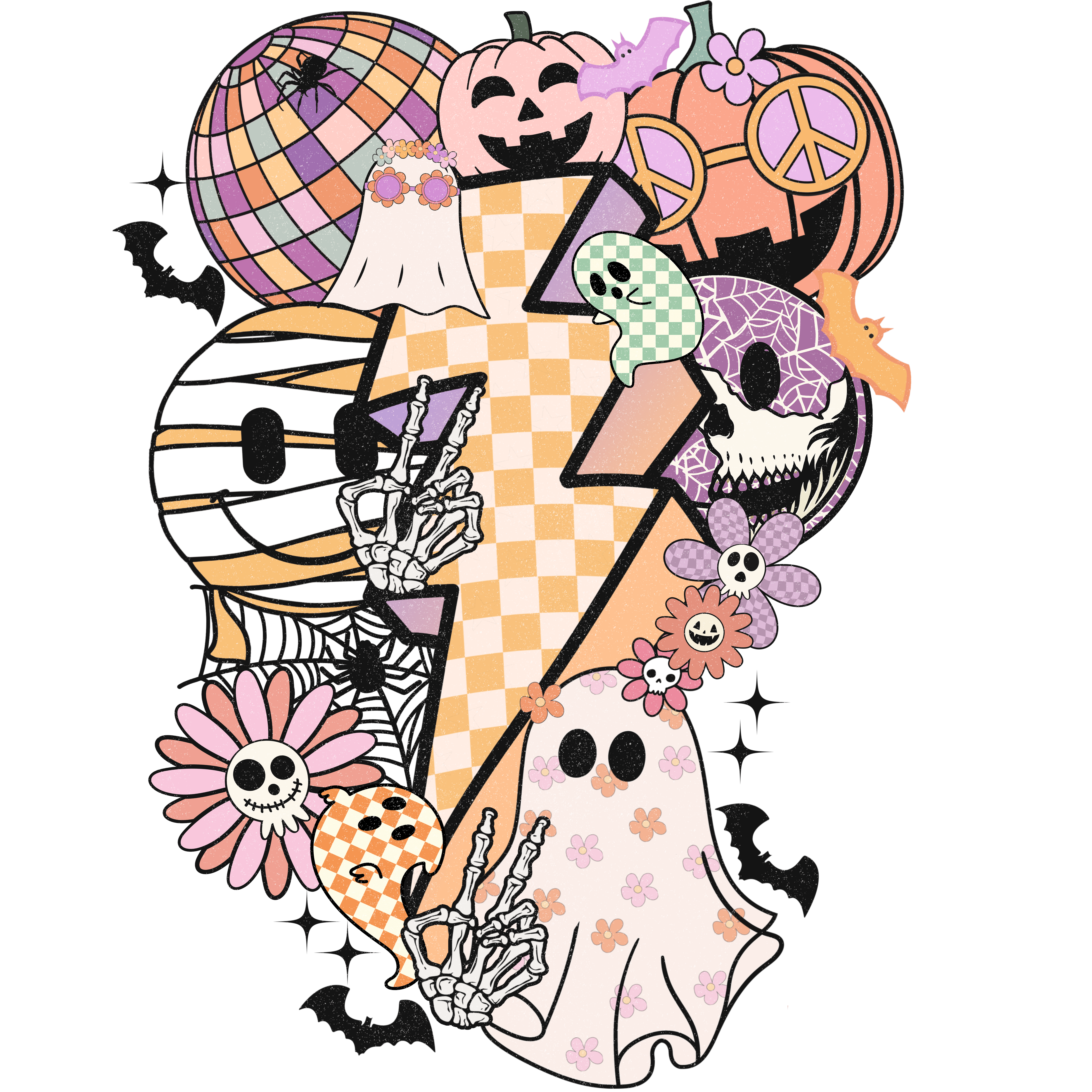 Retro Groovy Halloween Collage DTF Transfer