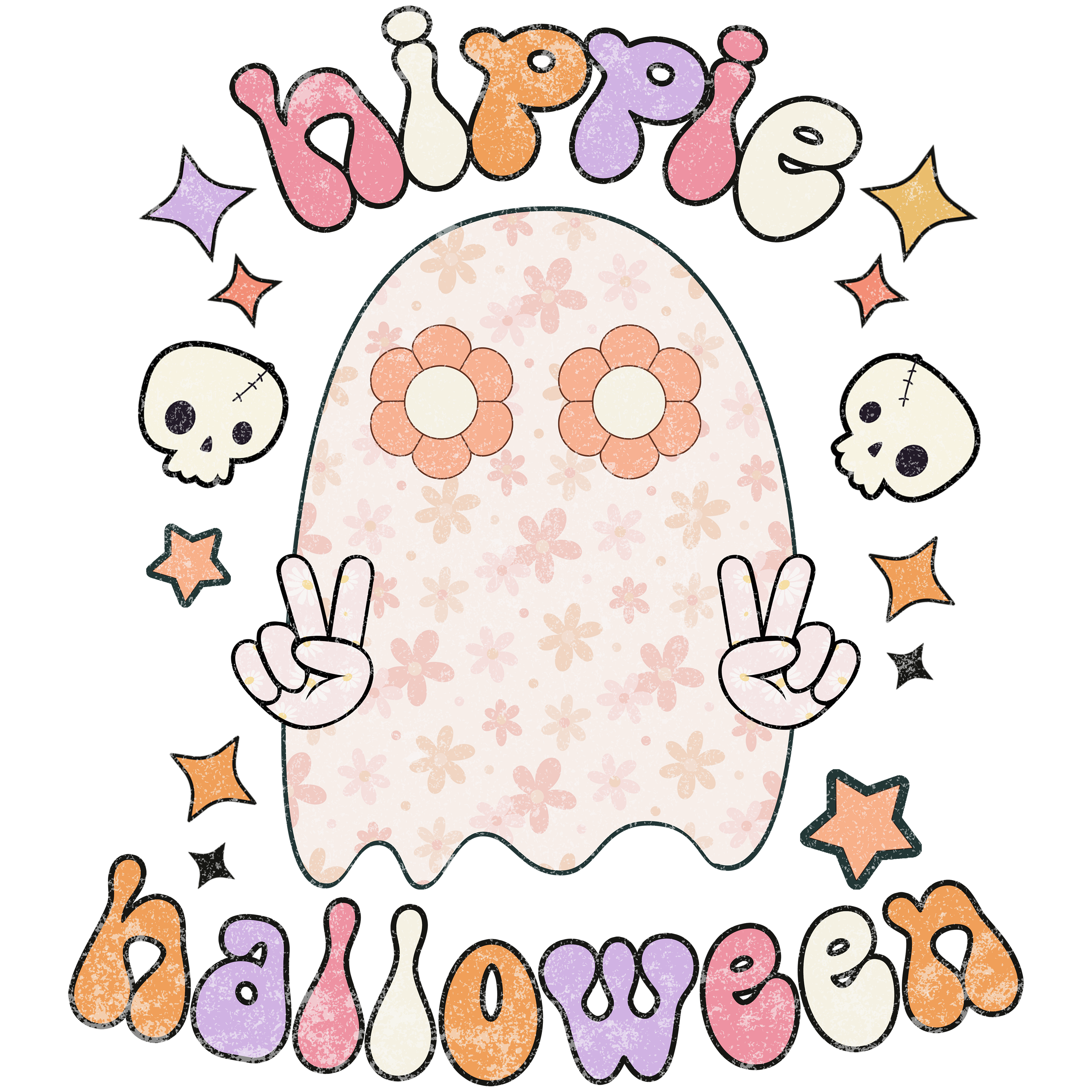 Hippie Floral Ghost Halloween DTF Transfer